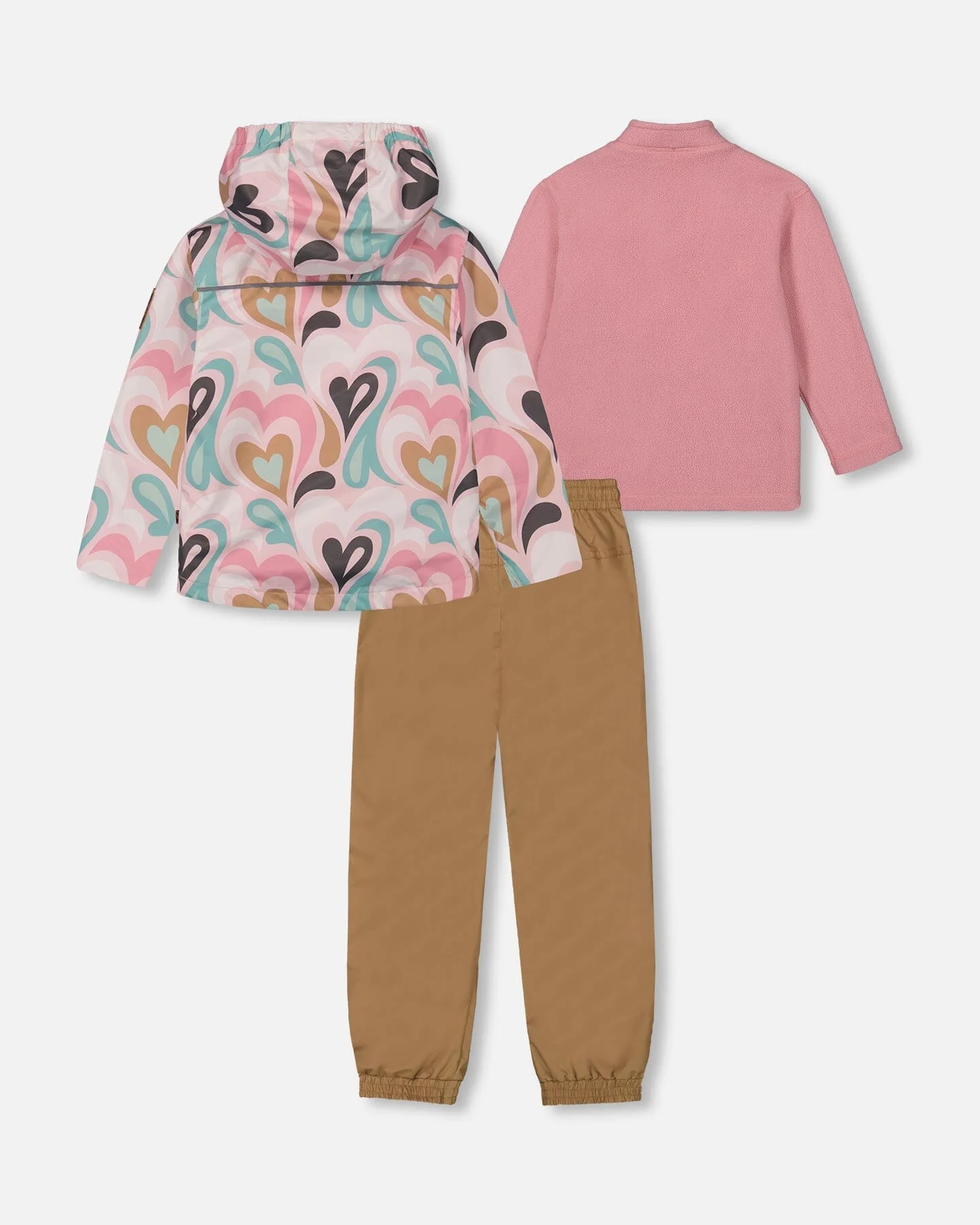 3-In-1 Mid-Season Outerwear Set With Printed Jacket Light Pink And Beige Pant - Deux par Deux