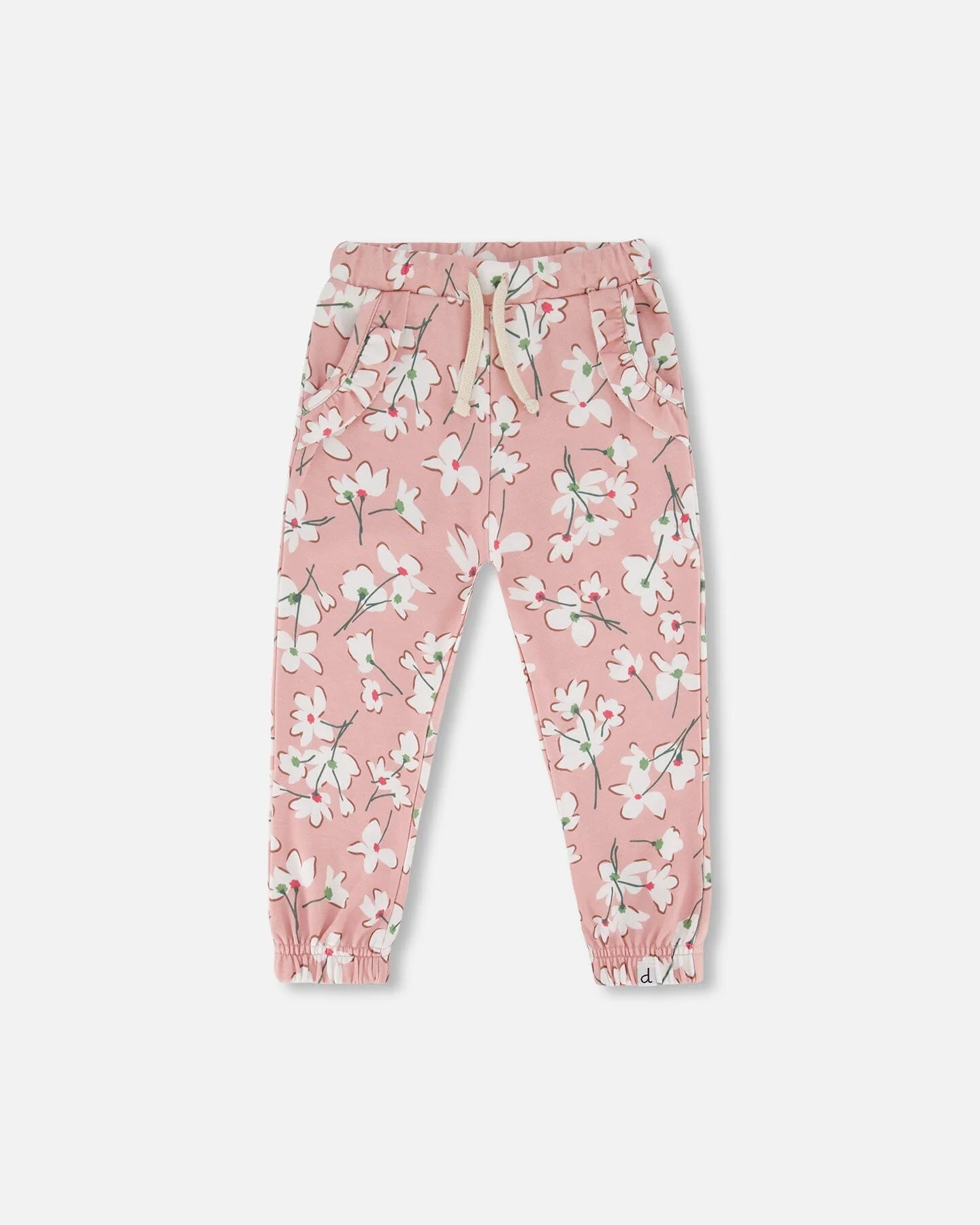 French Terry Sweatpant Pink Jasmine Flower Print - Deux par Deux