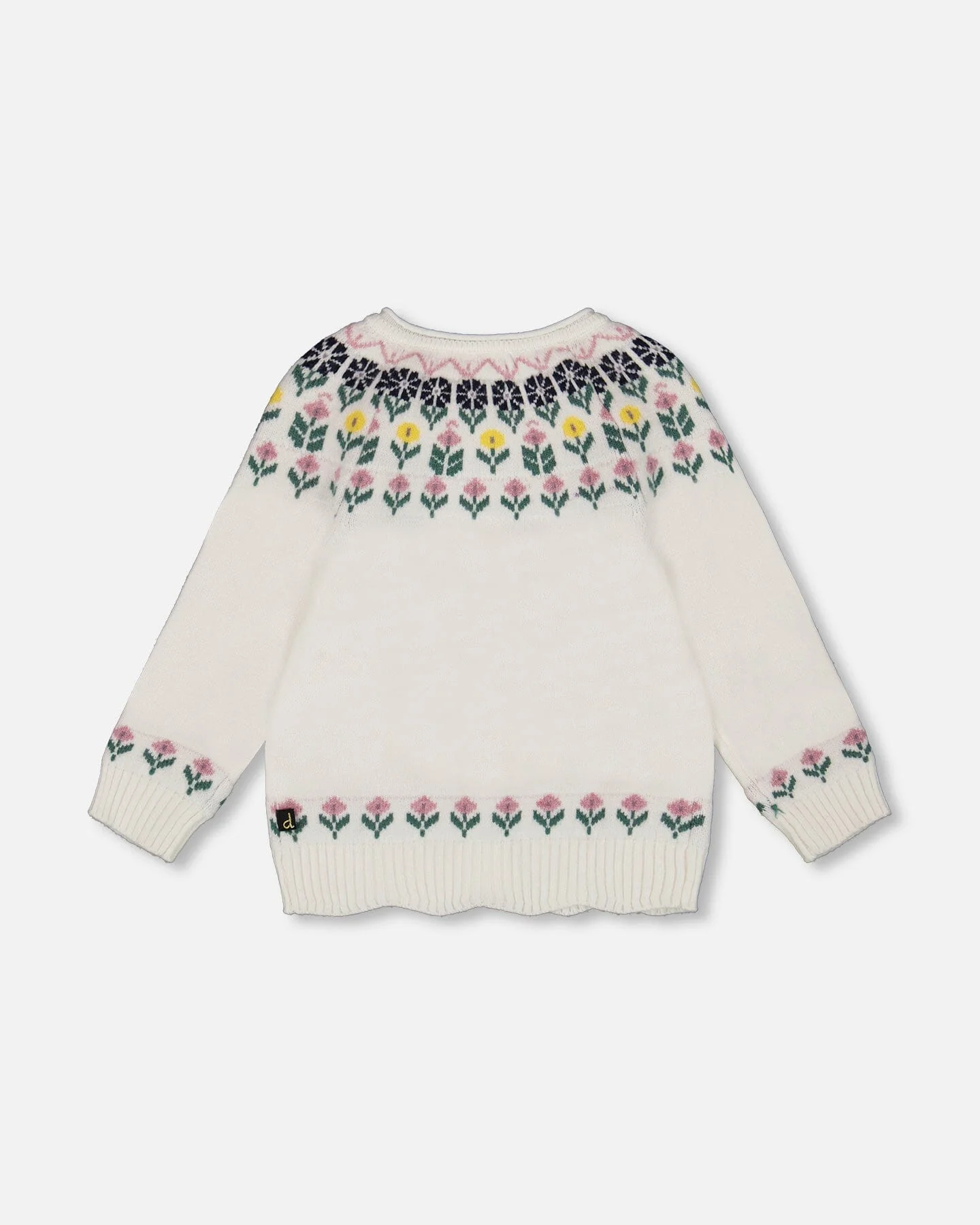 Jacquard Knit Cardigan Off-White With Floral Pattern - Deux par Deux