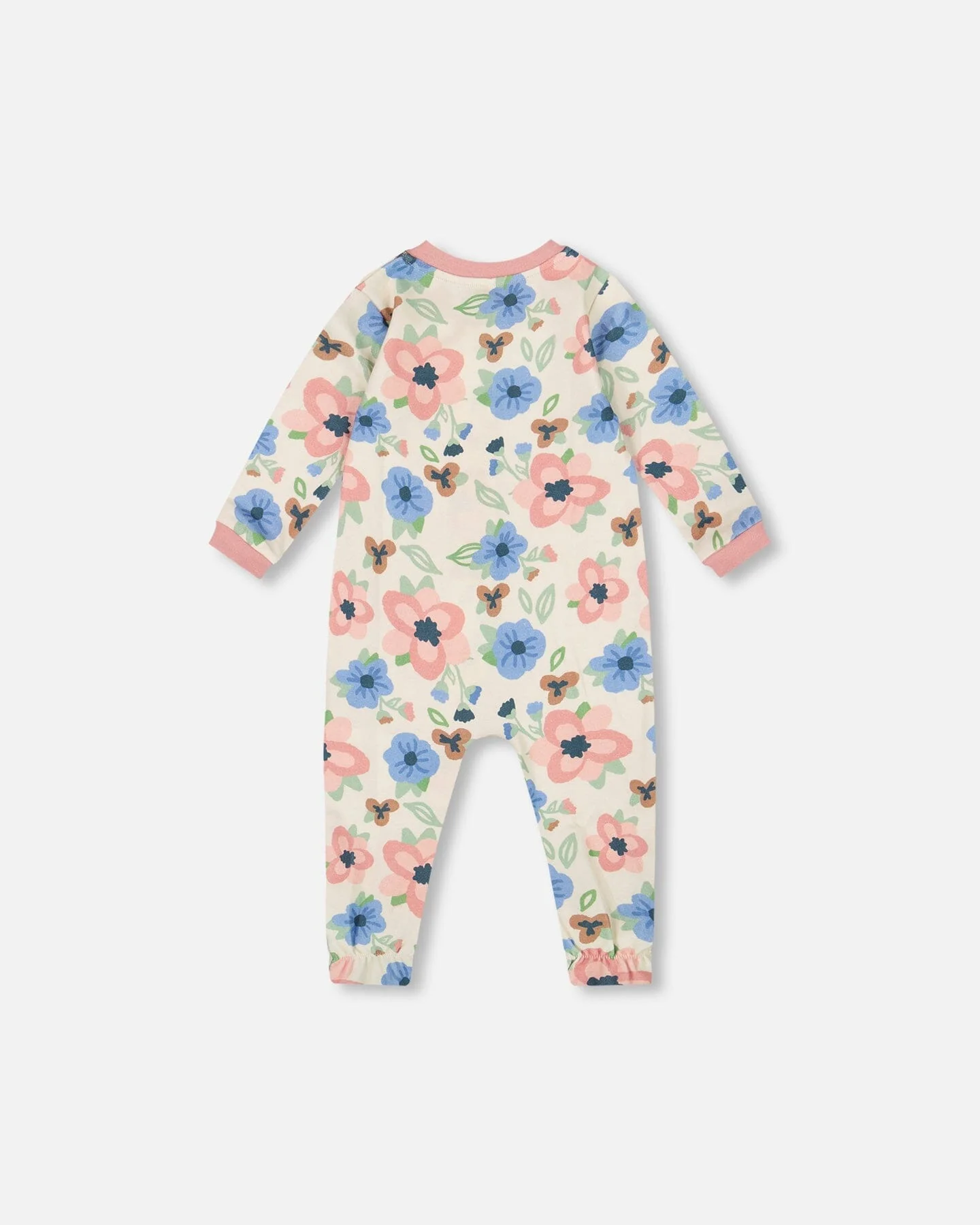 One-Piece Organic Cotton Pajama Off-White Flower Print - Deux par Deux