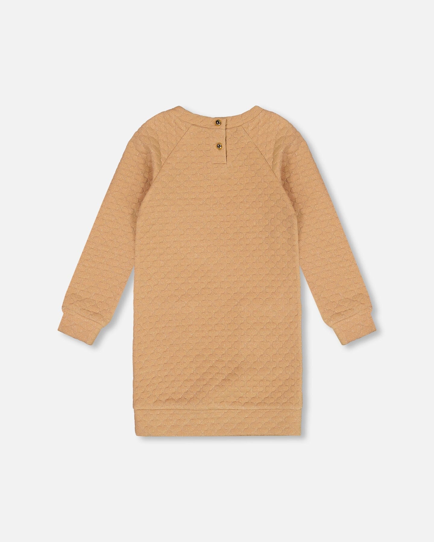 Long Sleeve Shiny Quilted Dress With Pocket Golden Brown - Deux par Deux