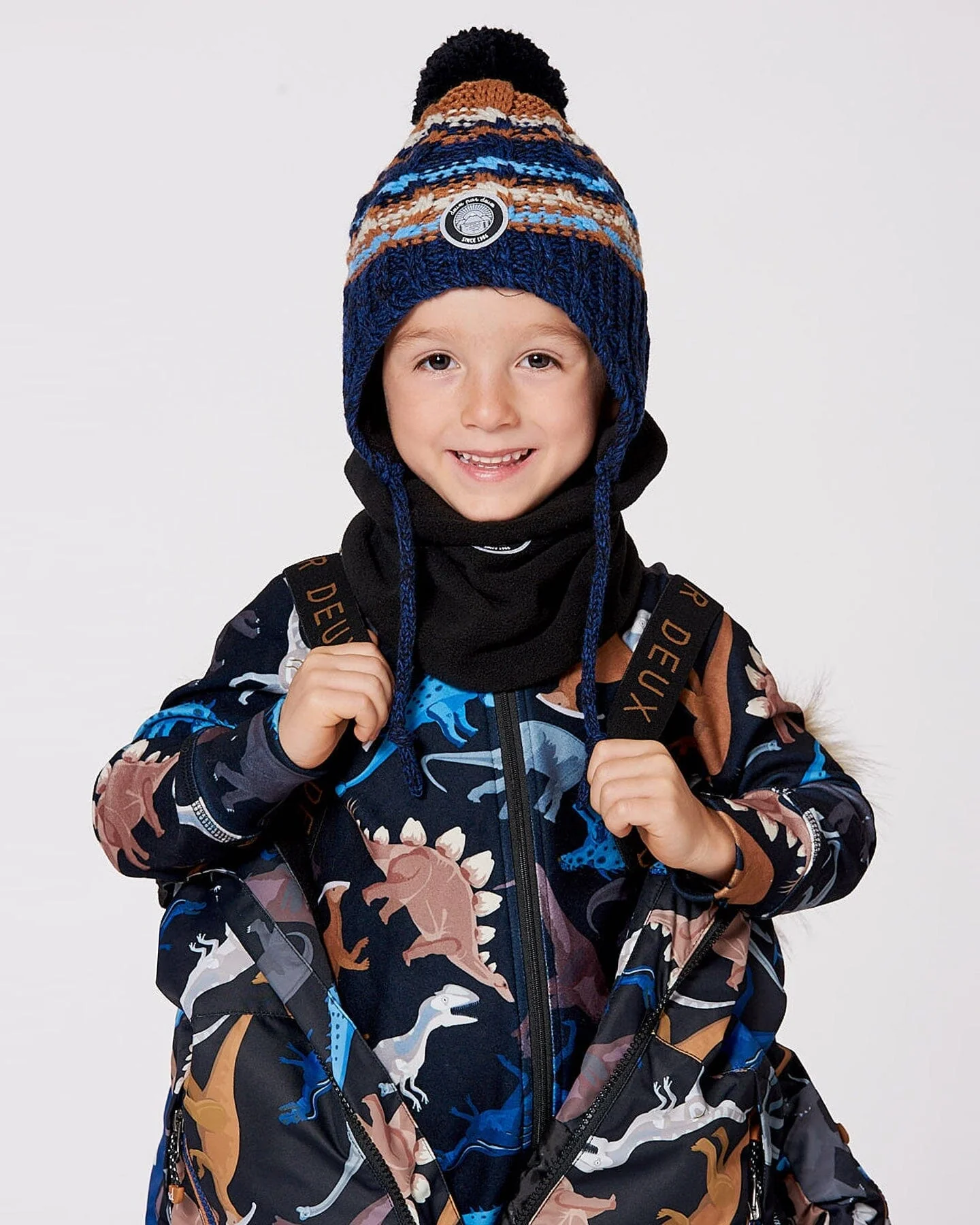 Lined Peruvian Knit Winter Hat With Pompom Taupe And Navy - Deux par Deux