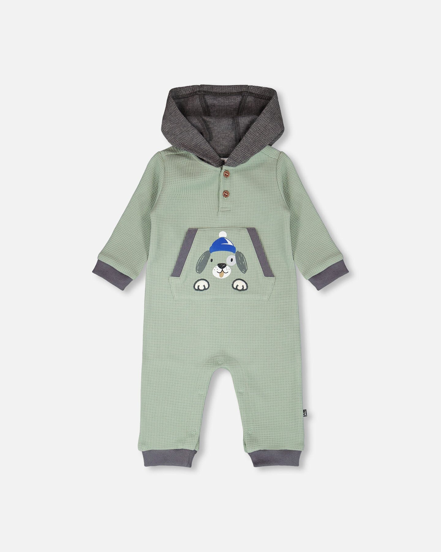 One-Piece Waffle Romper With Pocket Jade Green - Deux par Deux