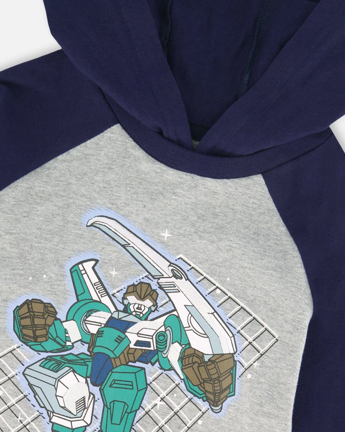 Organic Cotton Jersey Hooded Raglan Sleeve Tee Navy Blue - Deux par Deux