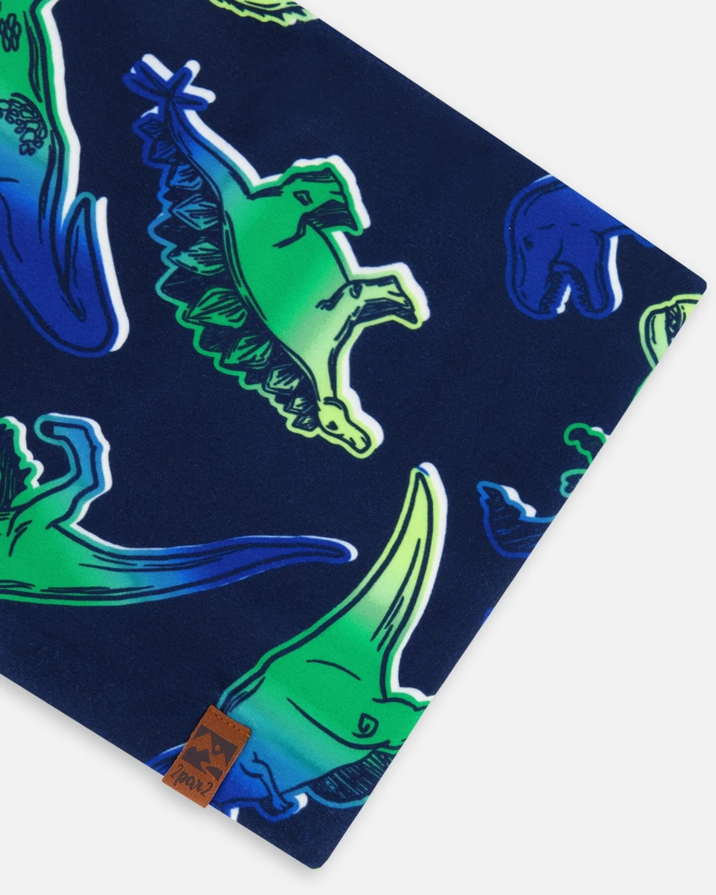 Printed Neck Tube Blue And Green Dino On Navy - Deux par Deux