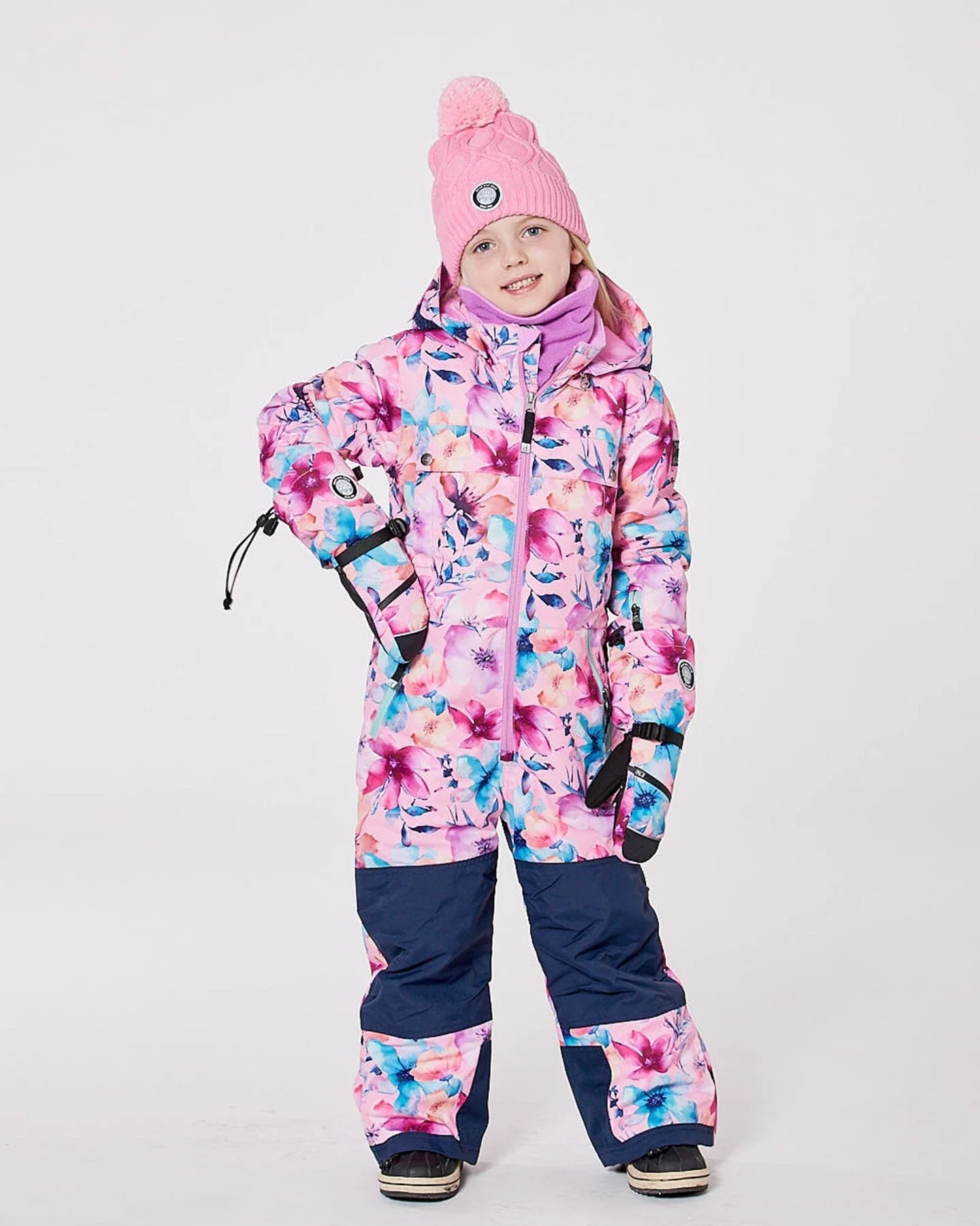 One-Piece Teknik Snowsuit Pink Watercolor Flower Print - Deux par Deux