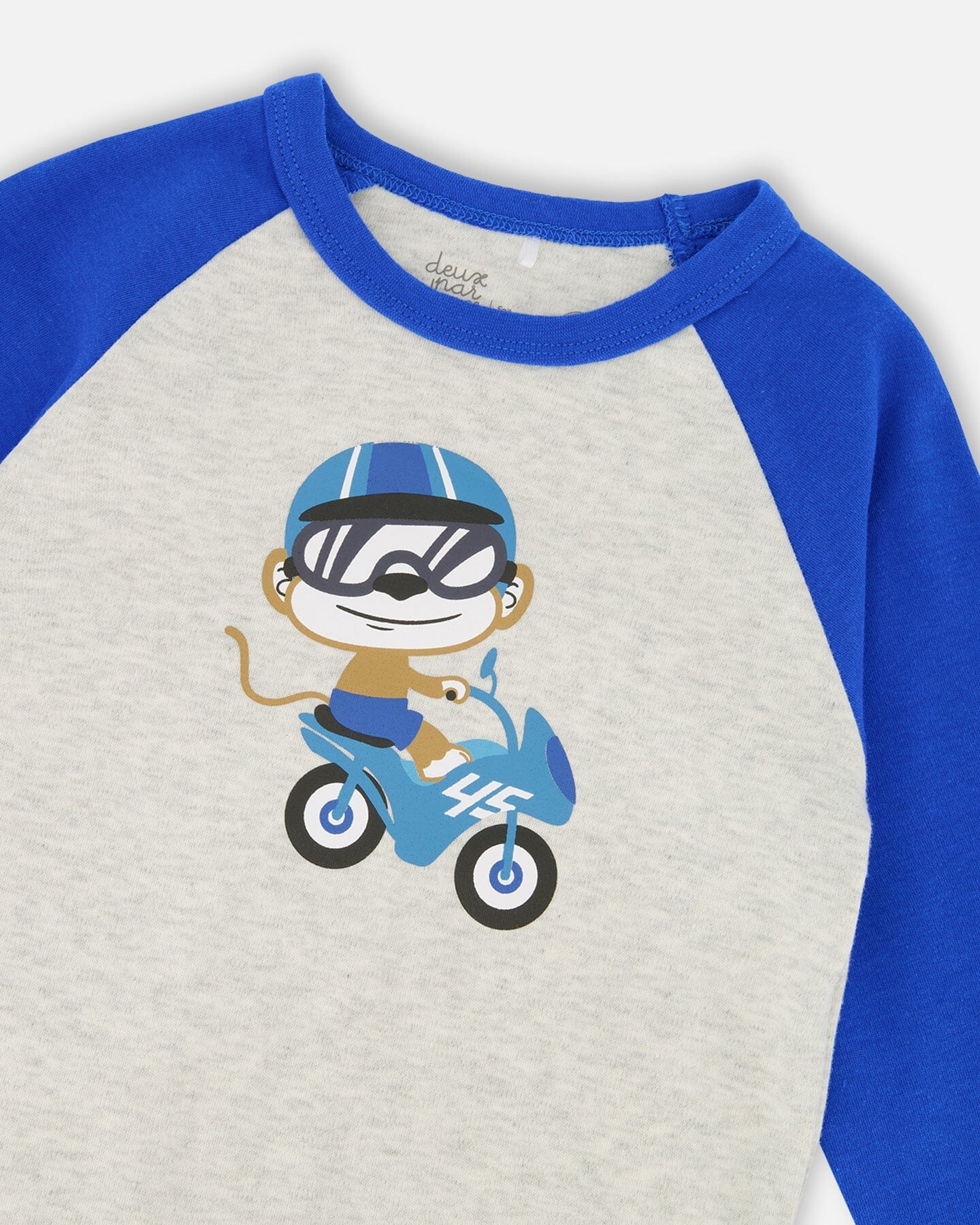 Two-Piece Organic Cotton Pajama Set Beige Monkey Print - Deux par Deux