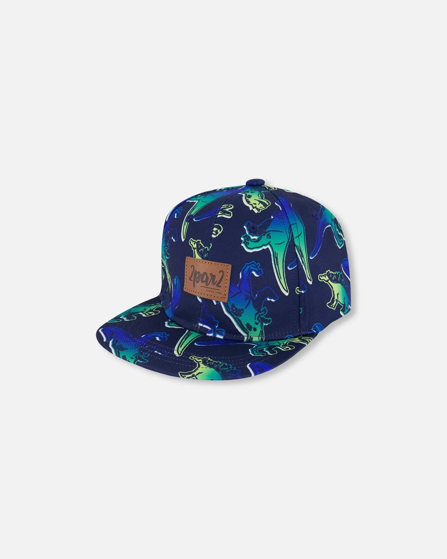 Printed Cap Blue And Green Dino On Navy - Deux par Deux