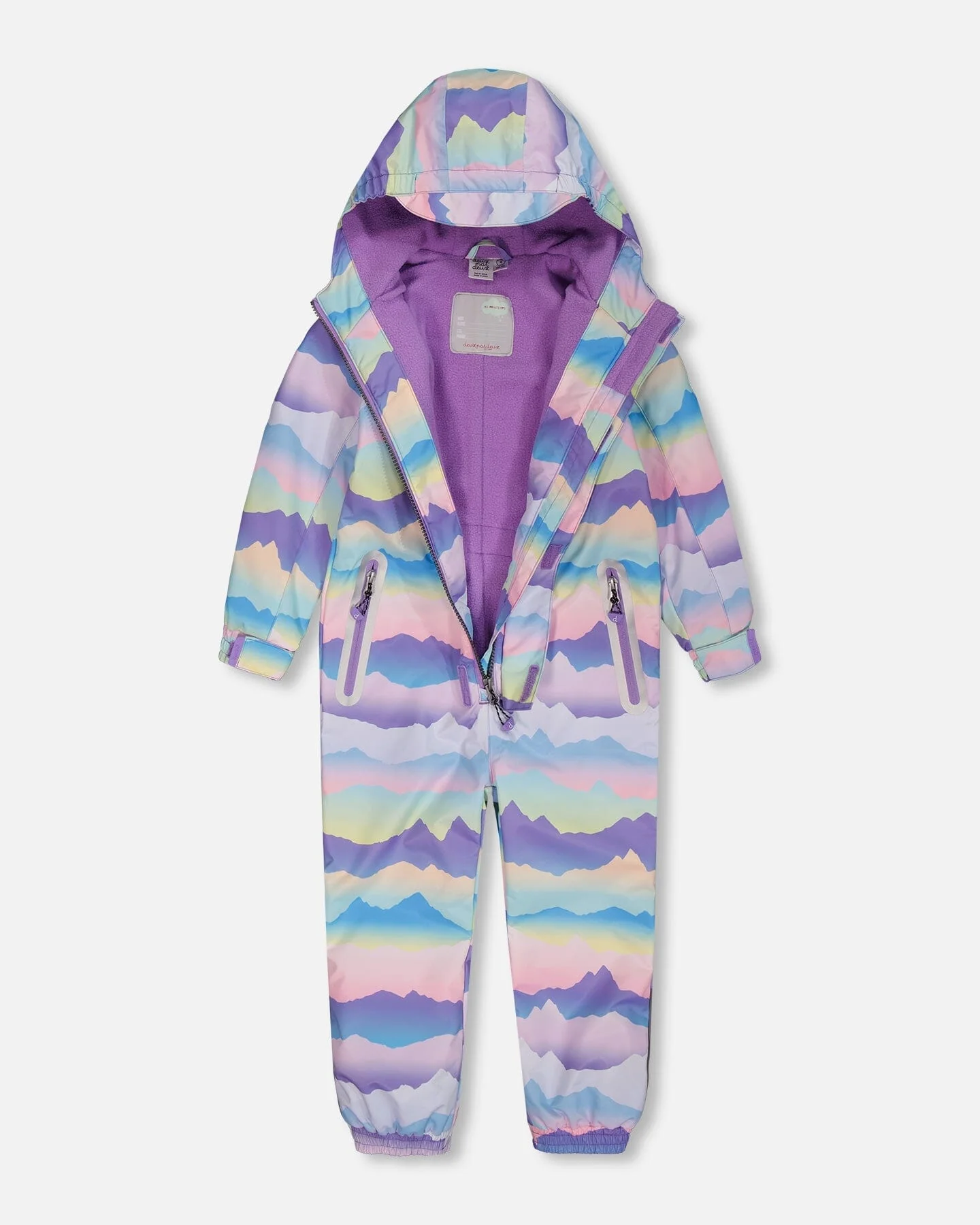 Printed Mid-Season One-Piece Outerwear Mauve And Blue, Pink Mountain - Deux par Deux