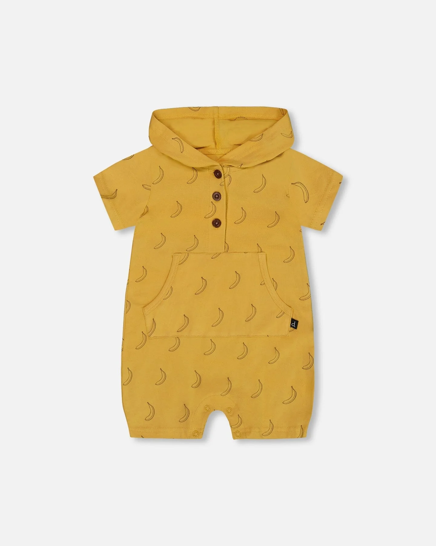 Printed Organic Cotton Hooded Romper Yellow Bananas - Deux par Deux