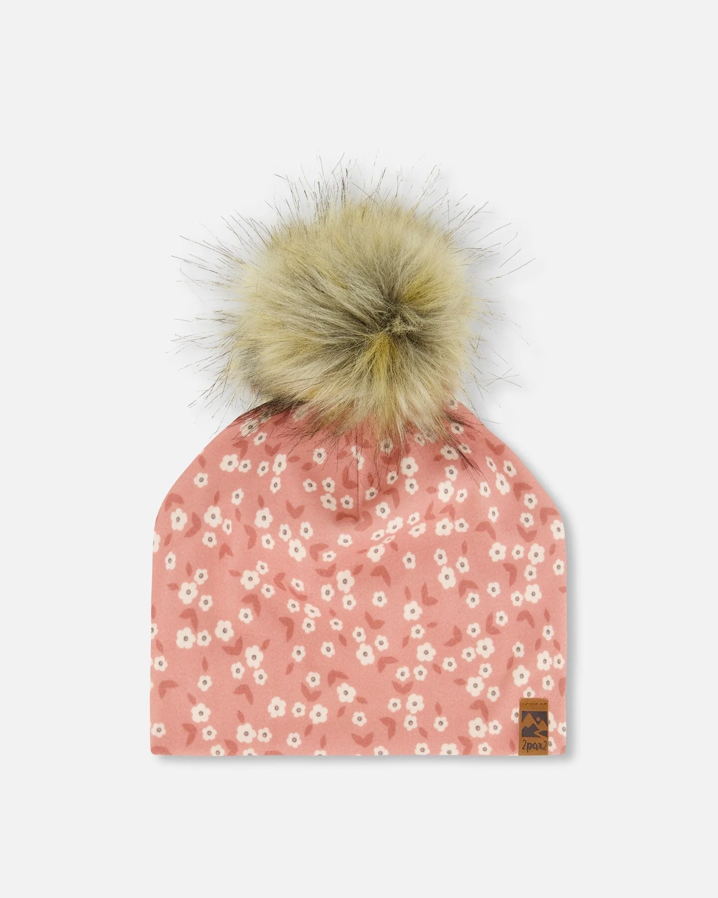 Printed Jersey Detachable Pompom Hat Small White Flowers On Pale Pink - Deux par Deux