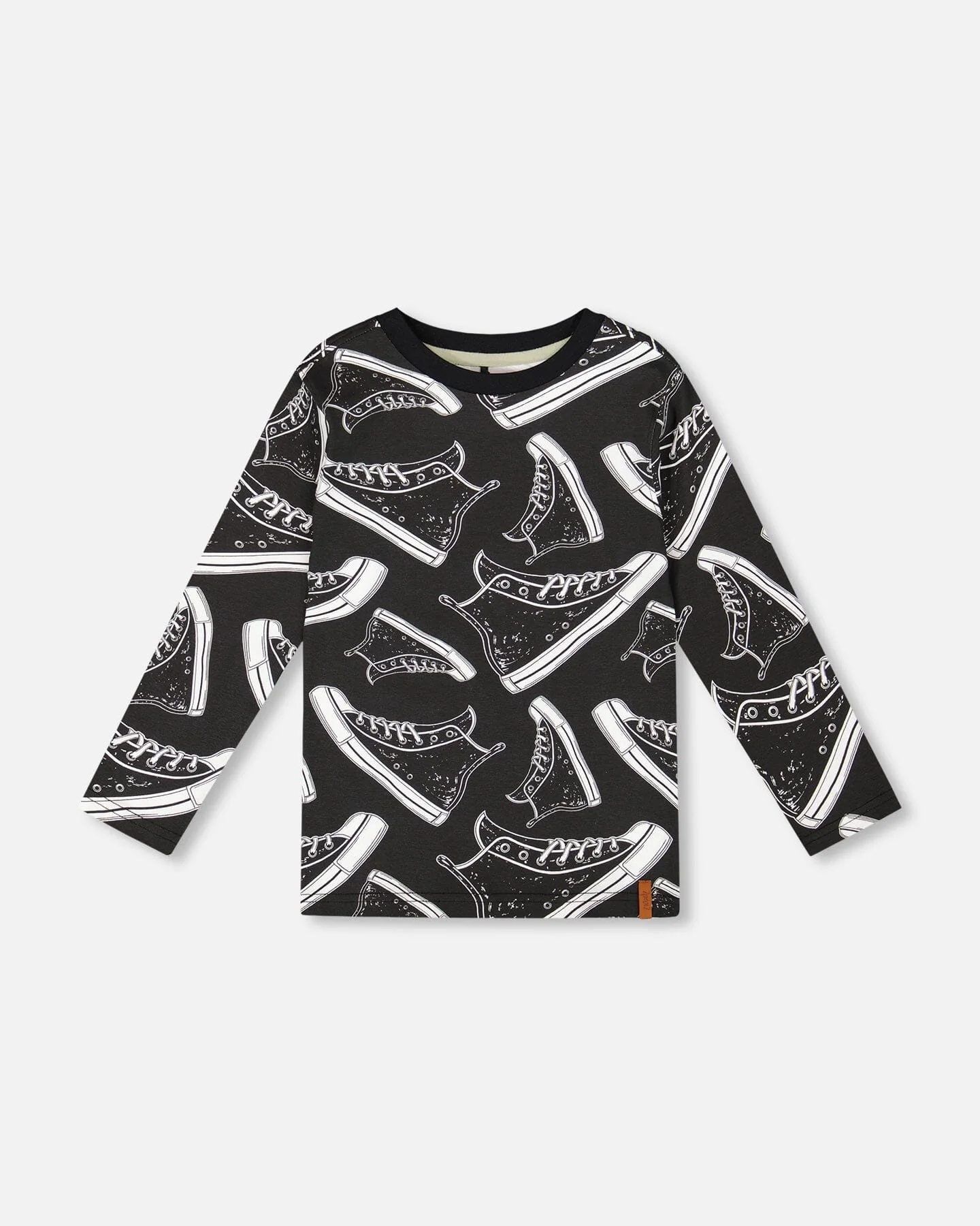 Long Sleeve Organic Cotton Allover Print Tee Black - Deux par Deux