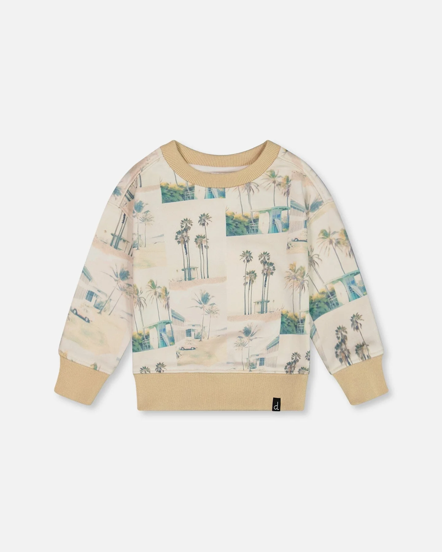 Printed Pullover Sweatshirt Beige Palm Tree And Teal - Deux par Deux
