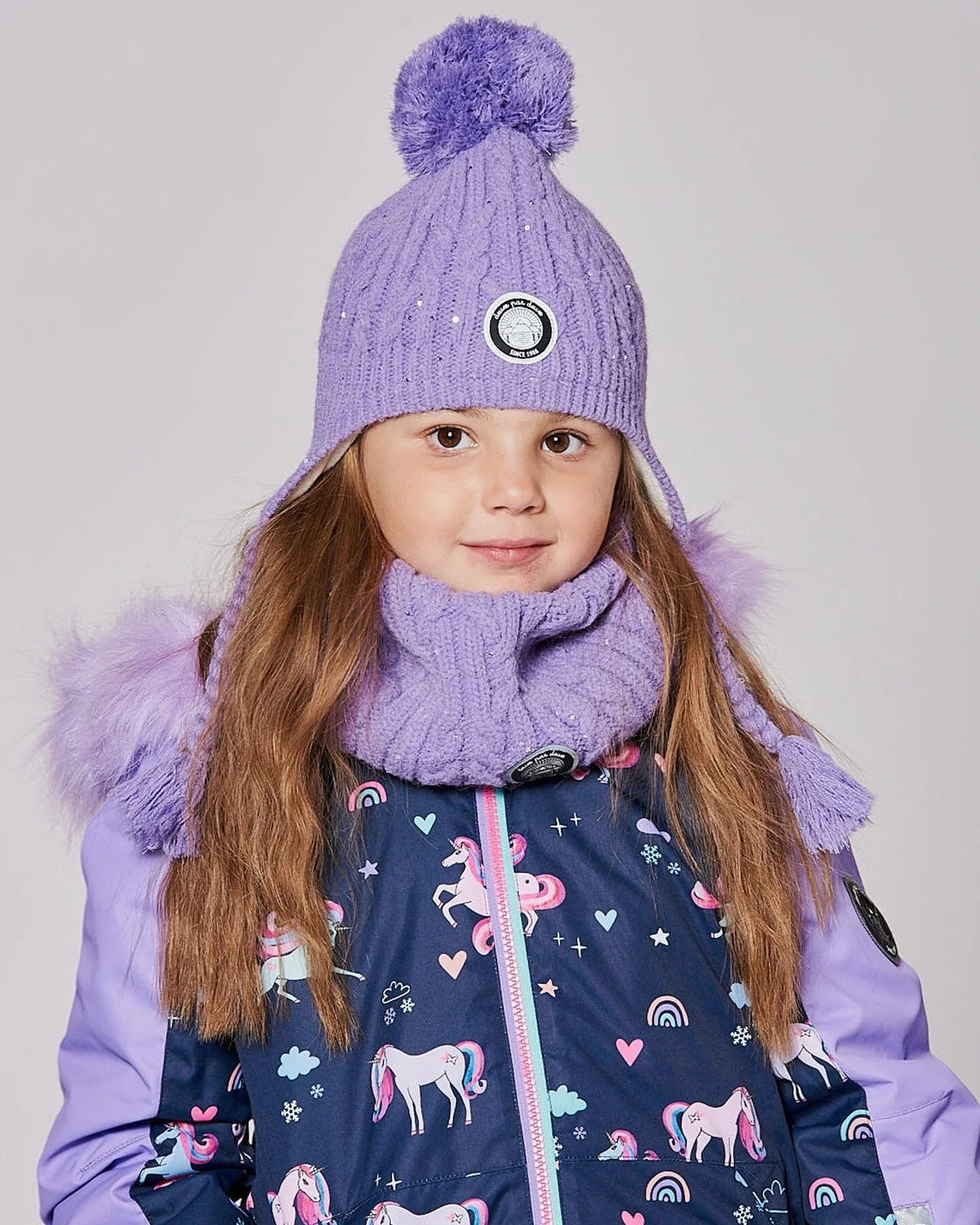 Lined Winter Hat With Pompom Lavender - Deux par Deux