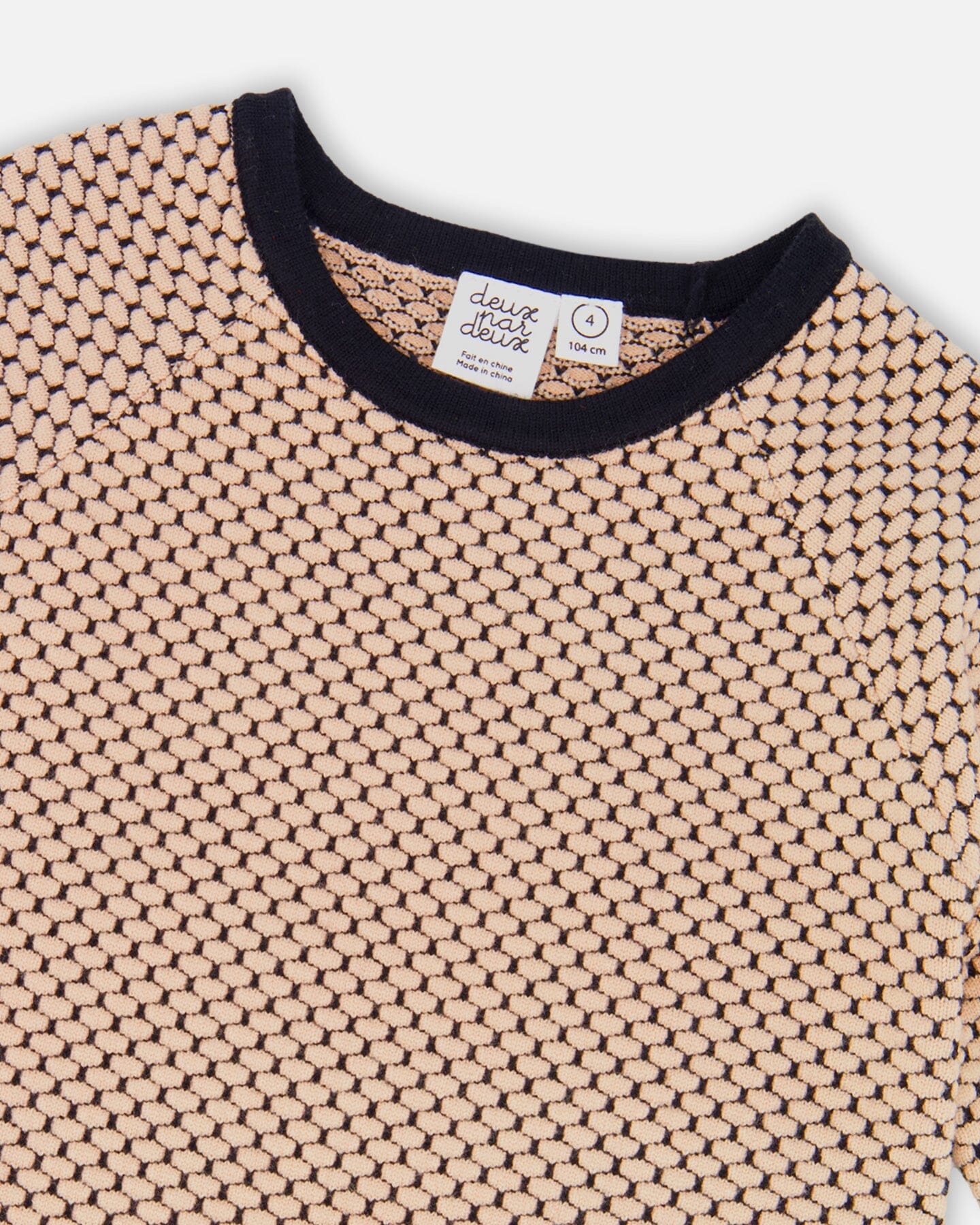 Long Sleeve Knit Sweater Dress Black And Beige - Deux par Deux