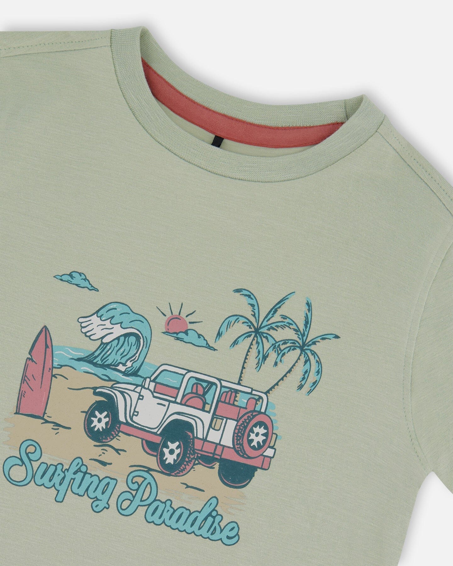 Short Sleeve Organic Cotton Graphic Tee Sage And Multi - Deux par Deux