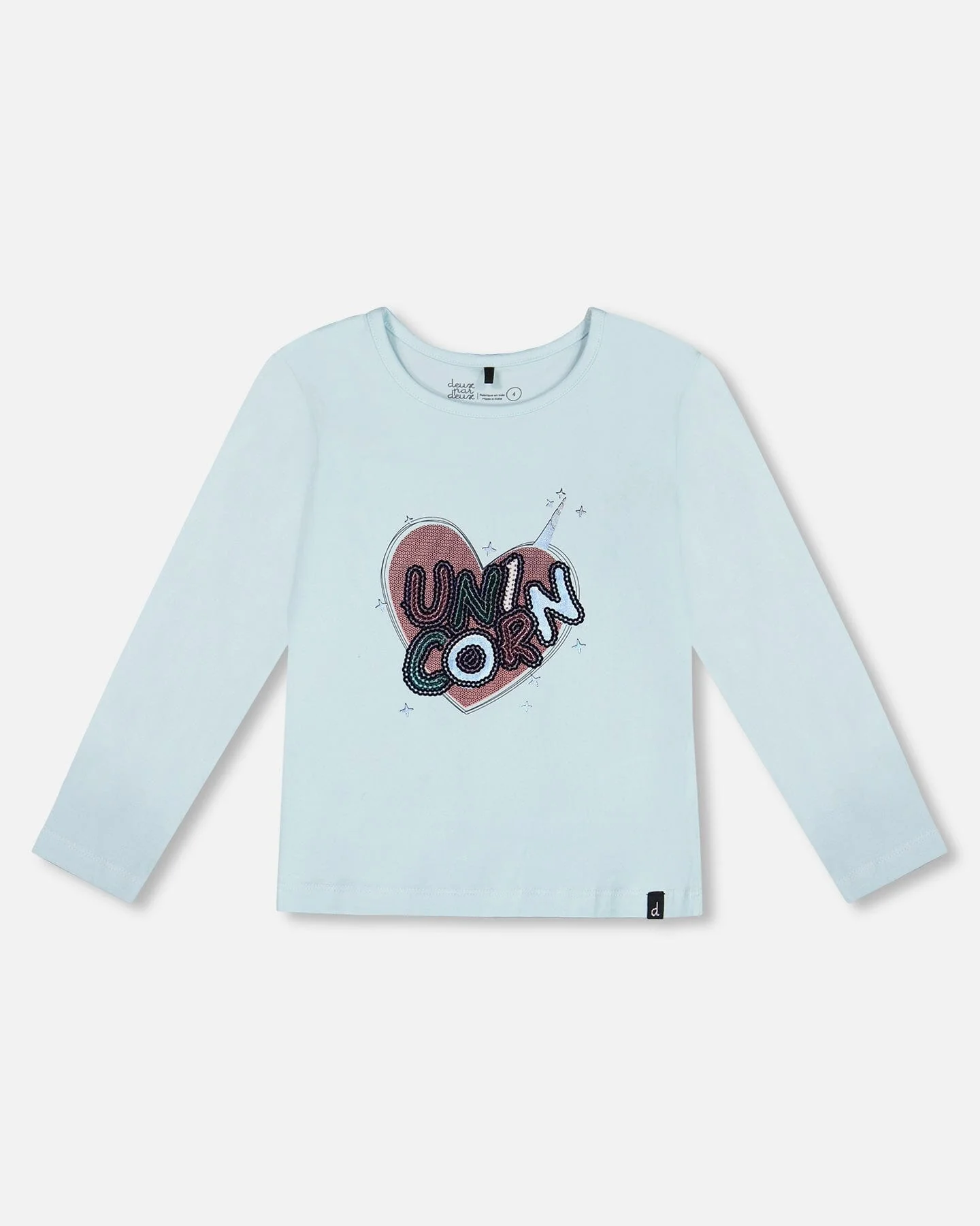 Organic Cotton T-Shirt With Print Light Blue - Deux par Deux