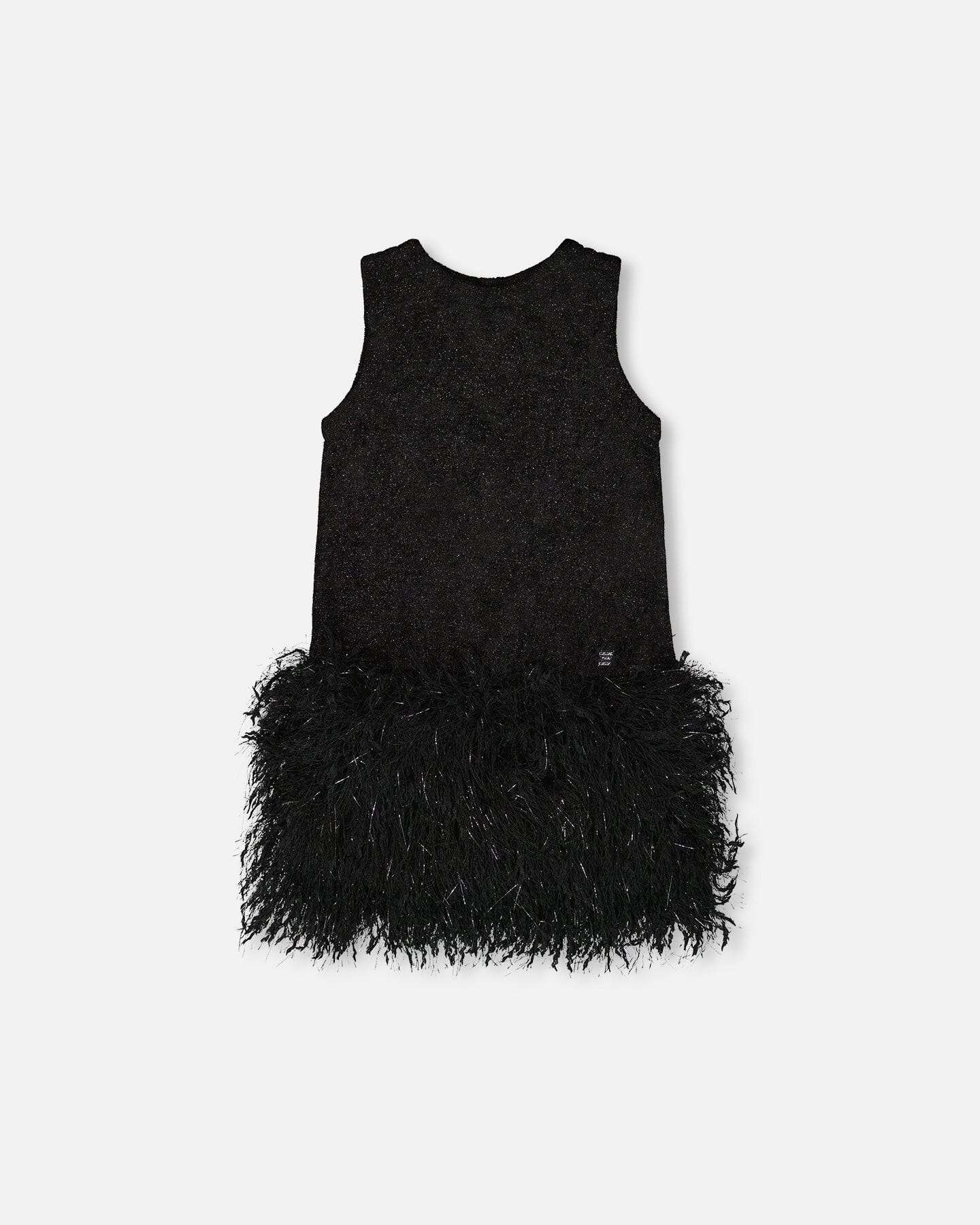 Sleeveless Bi-Material Lurex Dress With Feathers Black - Deux par Deux