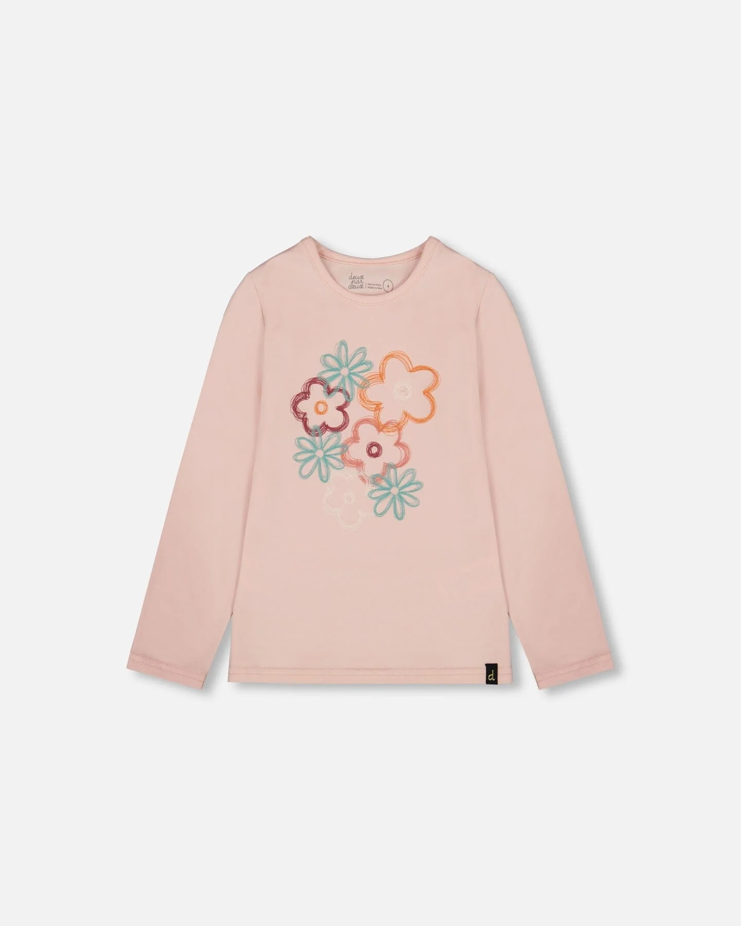 Organic Cotton Long Sleeve T-Shirt Light Pink With Big Flowers - Deux par Deux