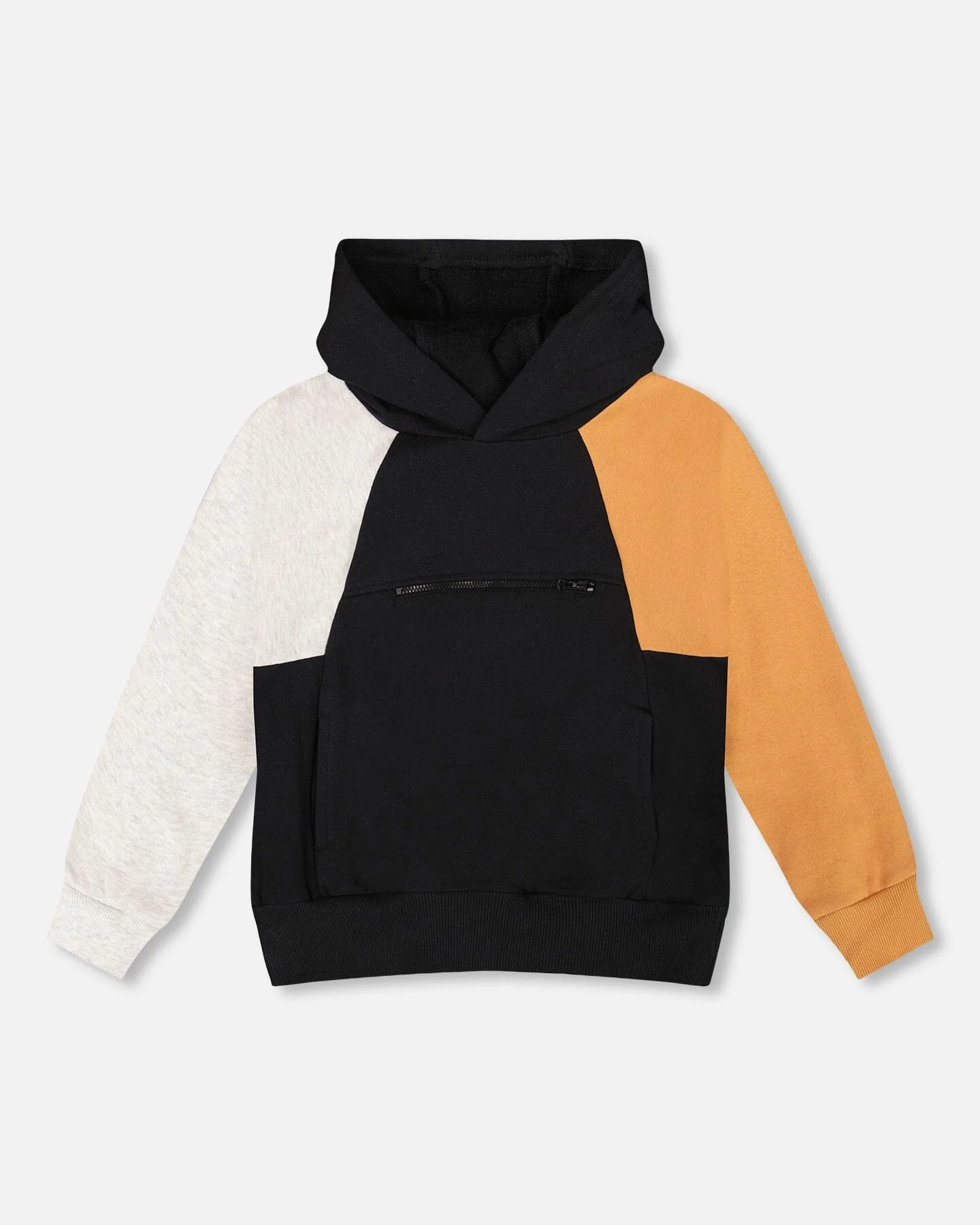 Pullover Hooded Fleece Sweatshirt With Zip Pocket Black - Deux par Deux