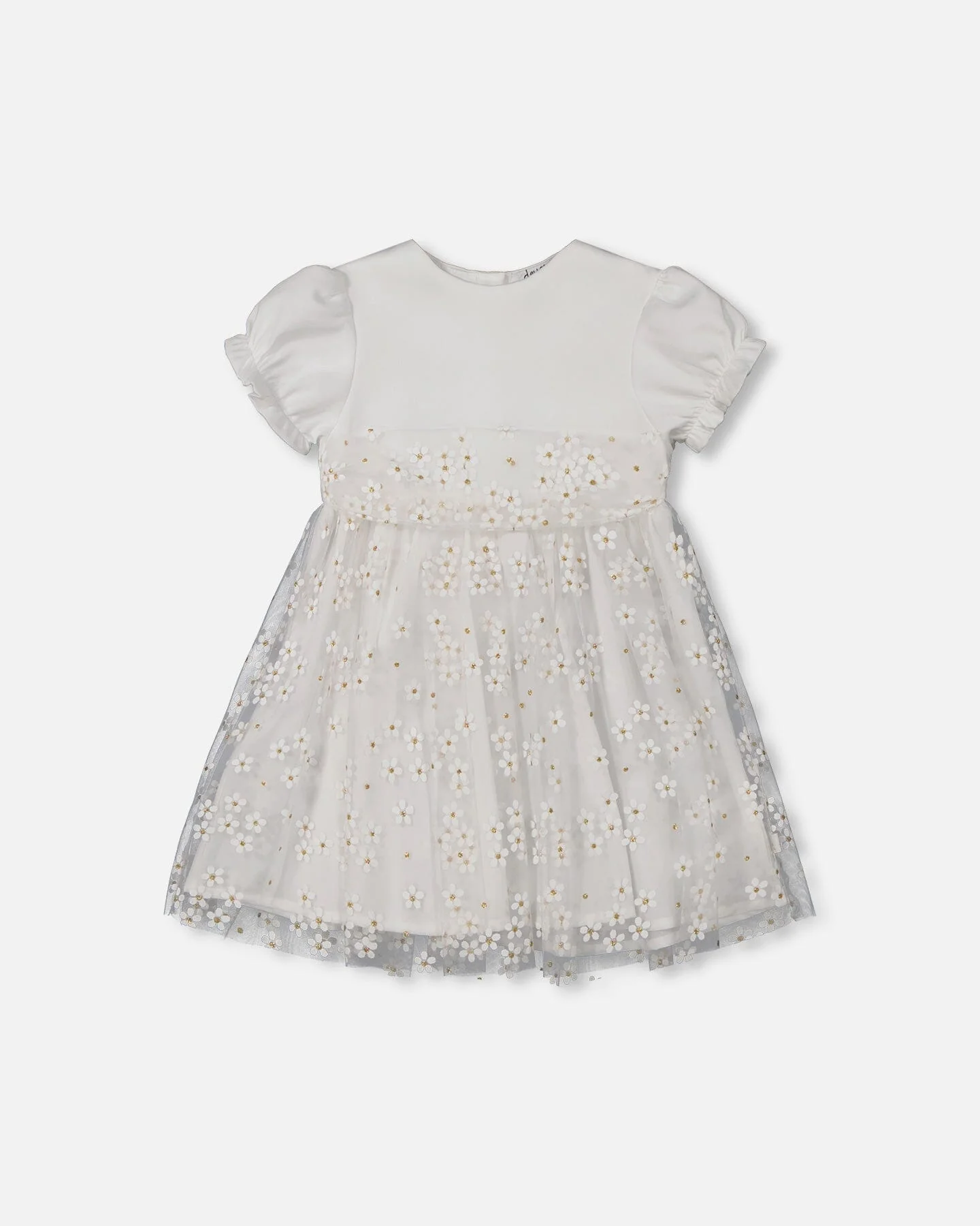 Baby Puff Sleeve Dress White - Deux par Deux