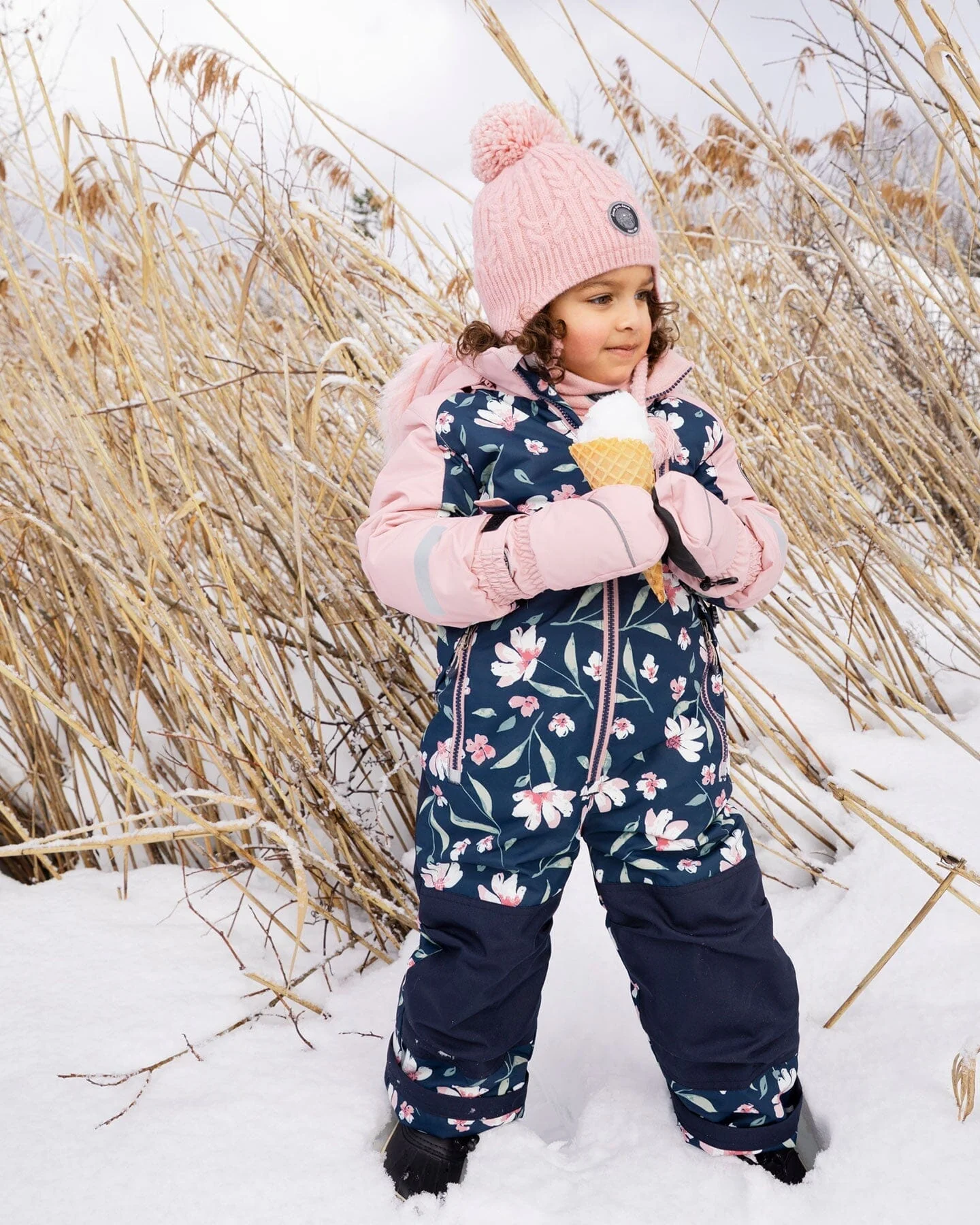 One-Piece Play Snowsuit Navy Flower Print - Deux par Deux