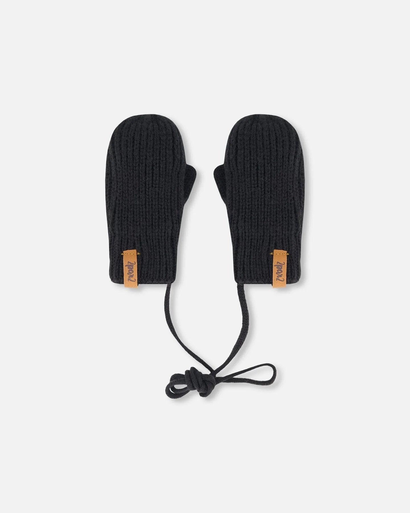 Baby Knit Mittens With String Black - Deux par Deux