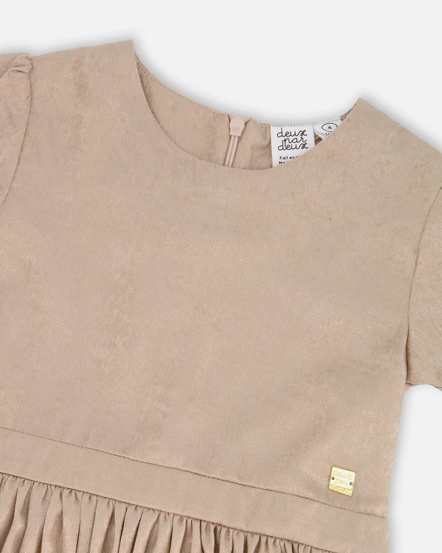 Short Sleeve Dress With Pleated Skirt Light Caramel - Deux par Deux