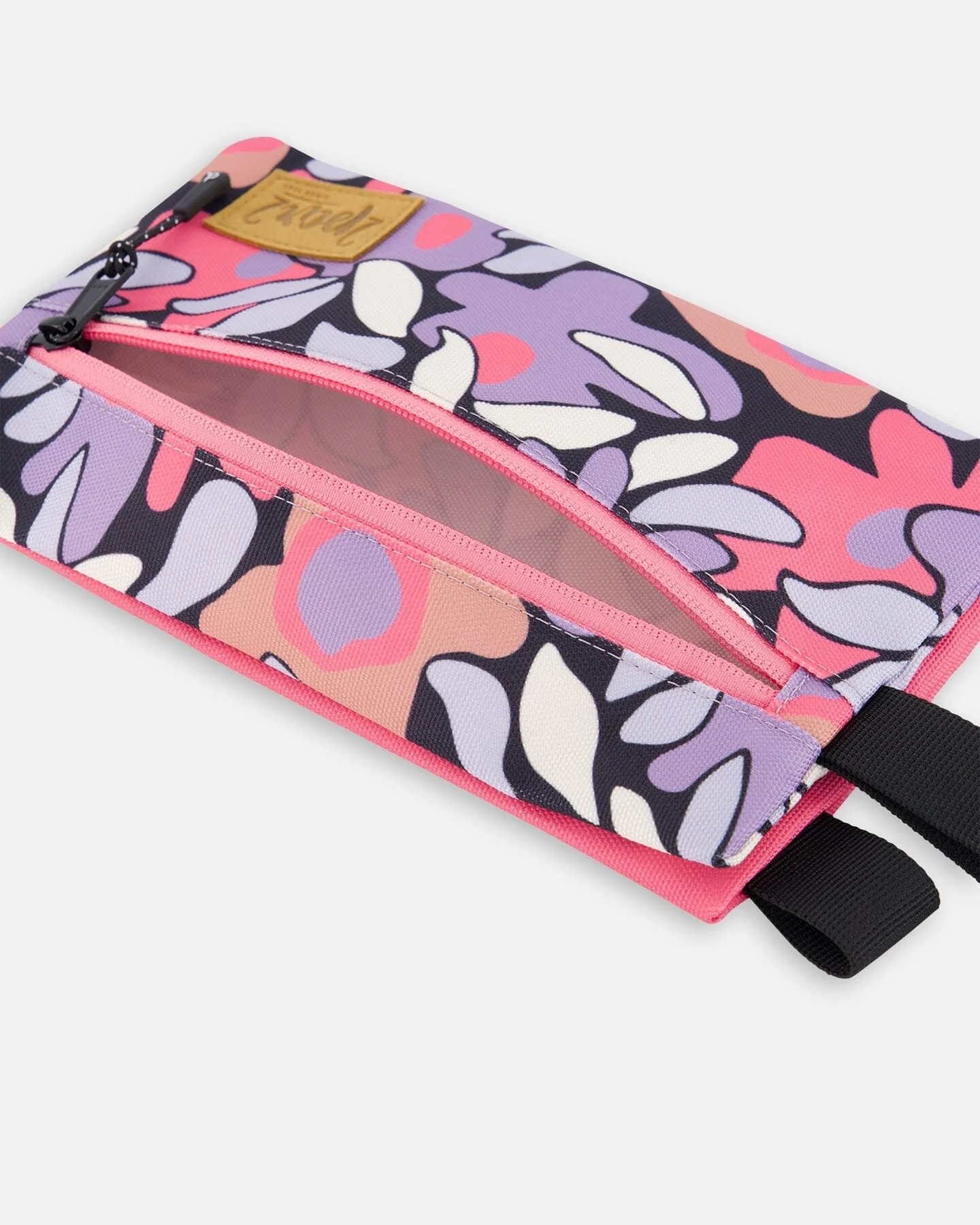 Double Pencil Case Black Retro Flower Print - Deux par Deux