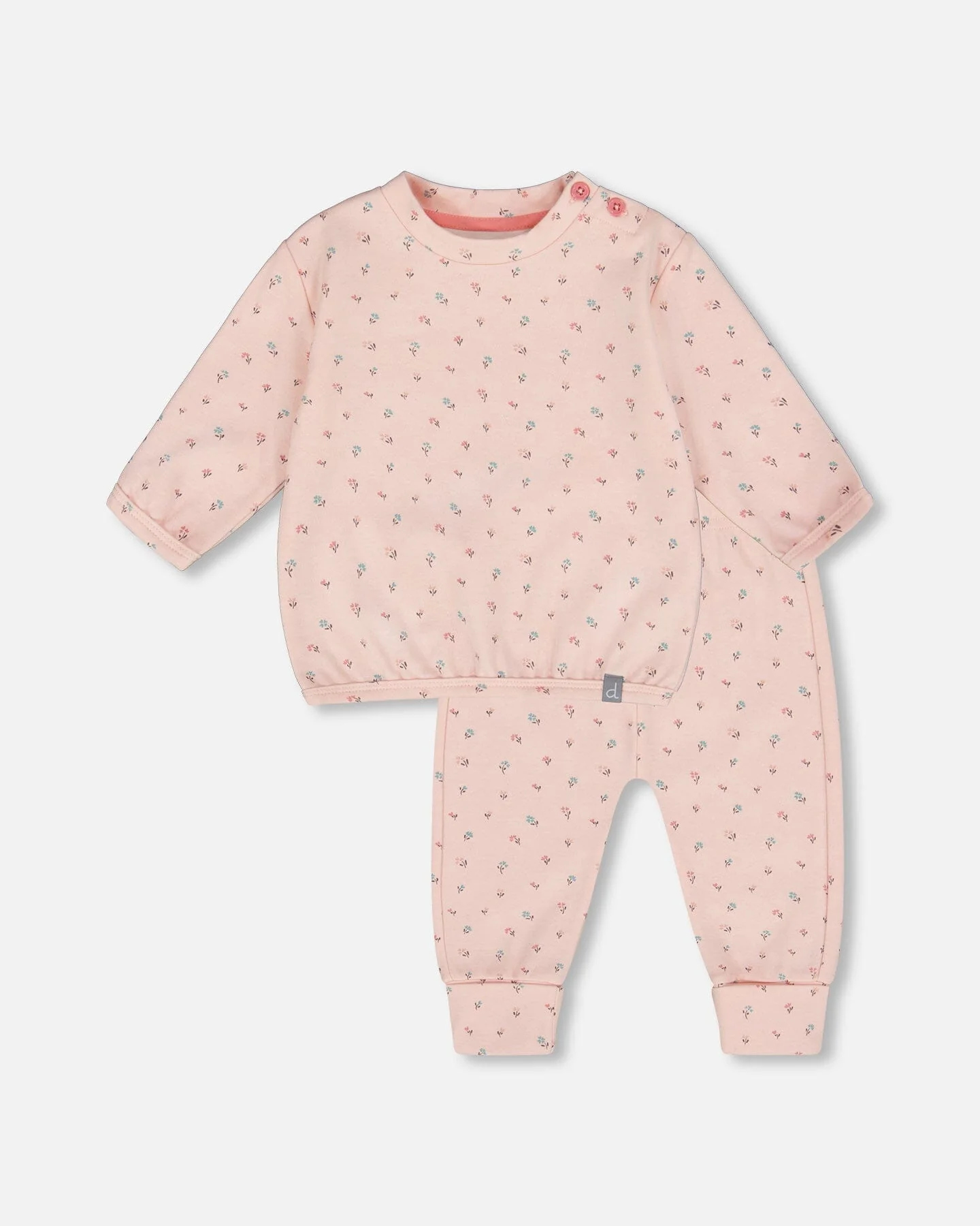 Organic Cotton Pant With Top Set Pink Mini Floral - Deux par Deux