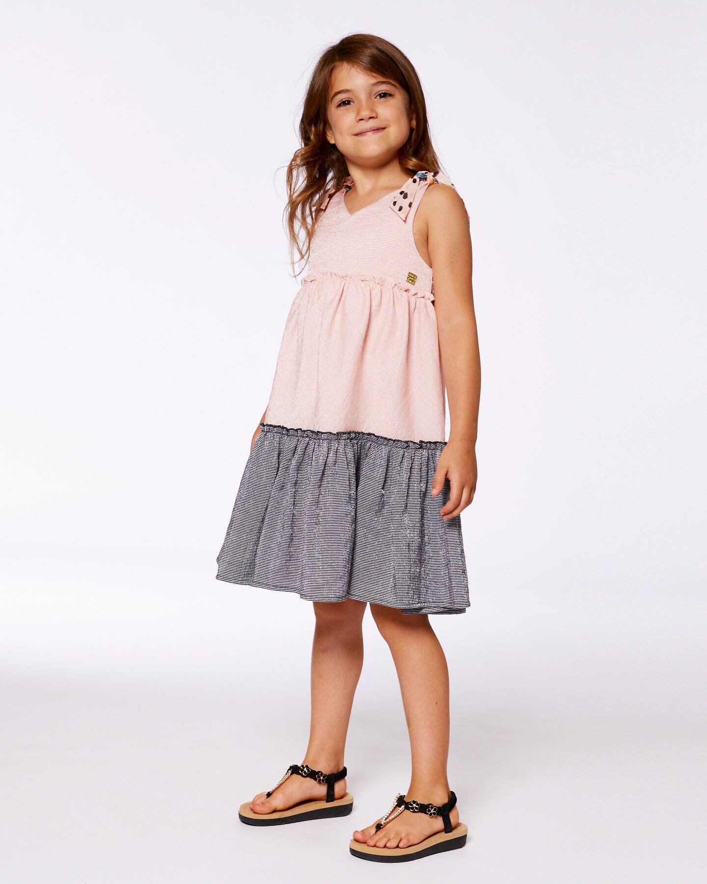 Tiered Dress With Bows Pink And Black - Deux par Deux