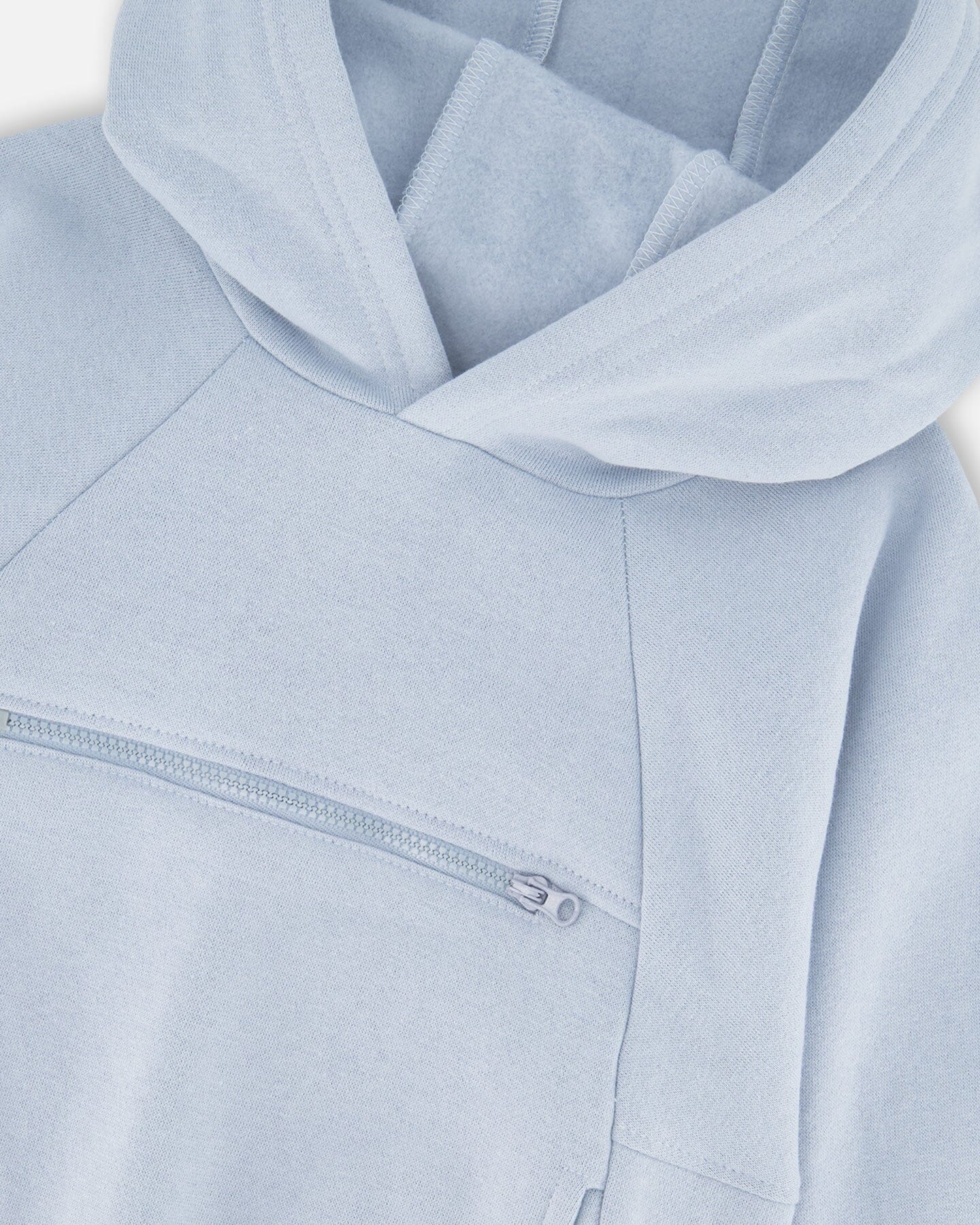Pullover Hooded Fleece Sweatshirt With Zip Pocket Light Blue - Deux par Deux