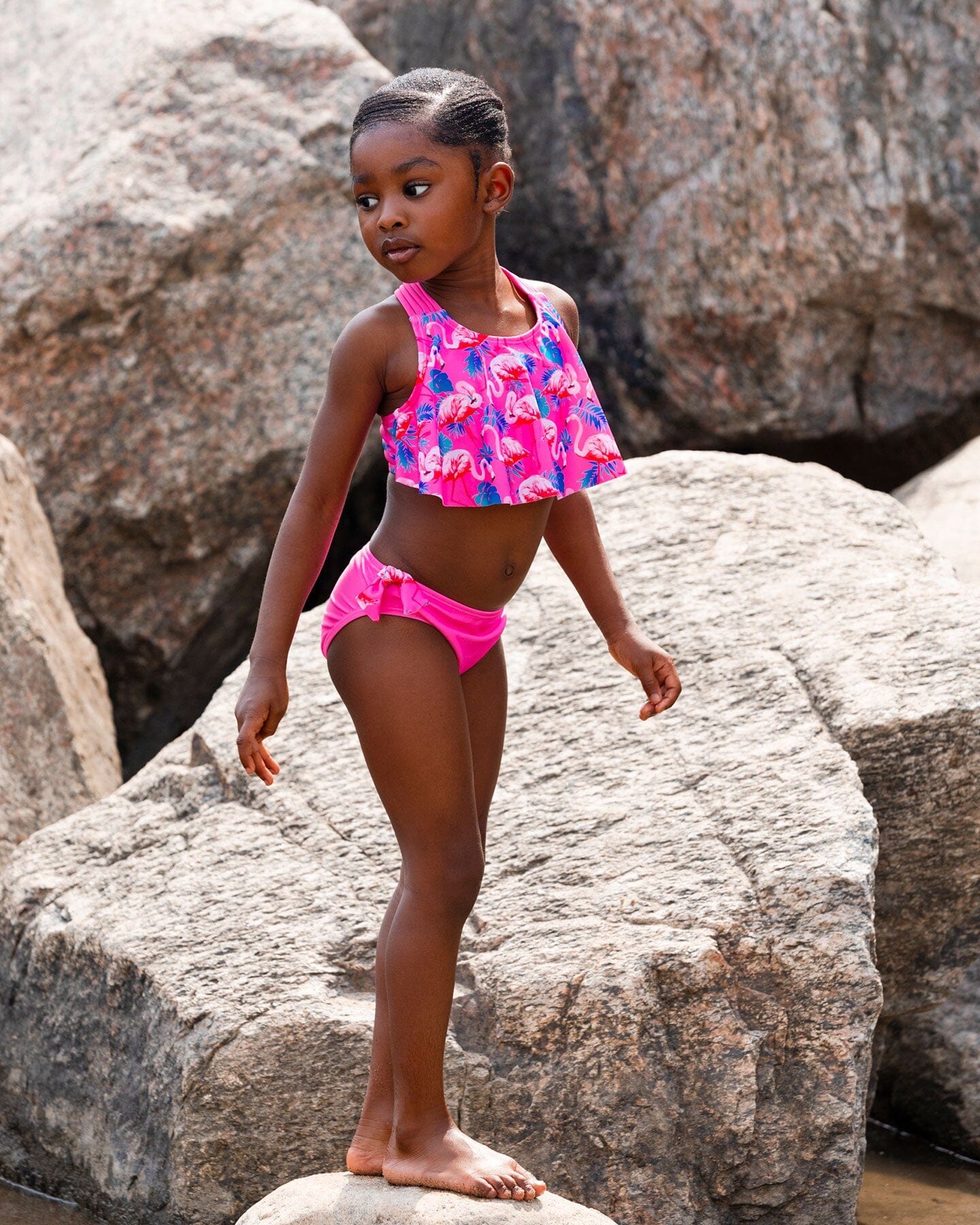 Printed Two-Piece Swimsuit Candy Pink And Pink Flamingo - Deux par Deux