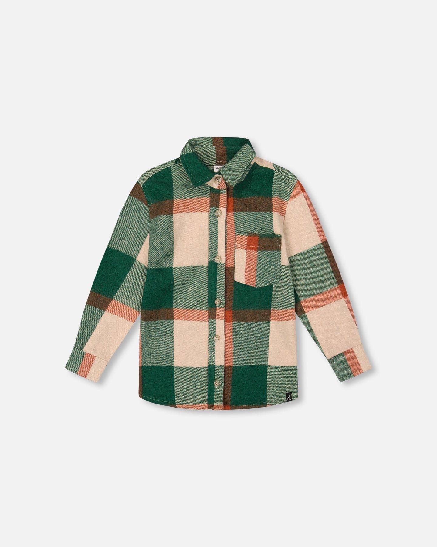 Long Sleeve Yarn Dyed Plaid Shirt Green And Orange - Deux par Deux