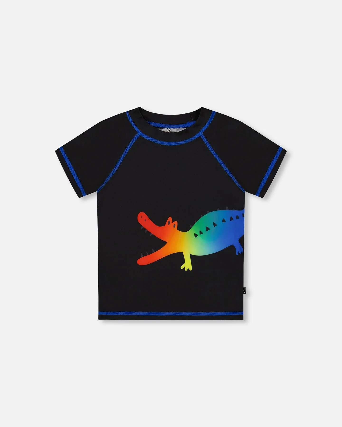 Short Sleeve Rashguard Black And Multicolored Crocodiles - Deux par Deux