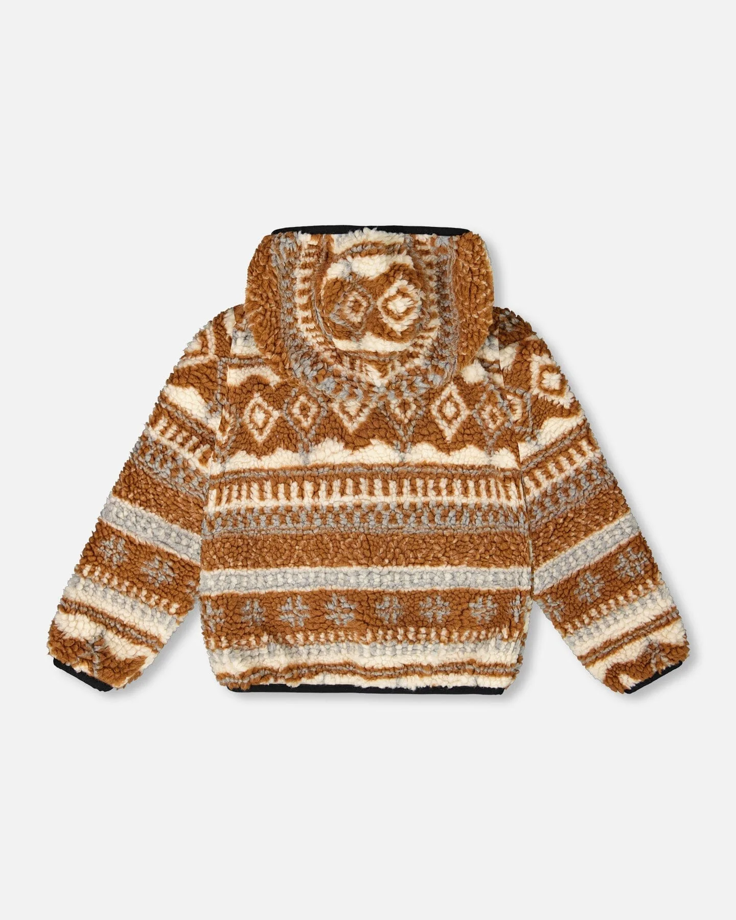 Reversible Mid-Season Sherpa Jacket Brown Aztec Pattern - Deux par Deux