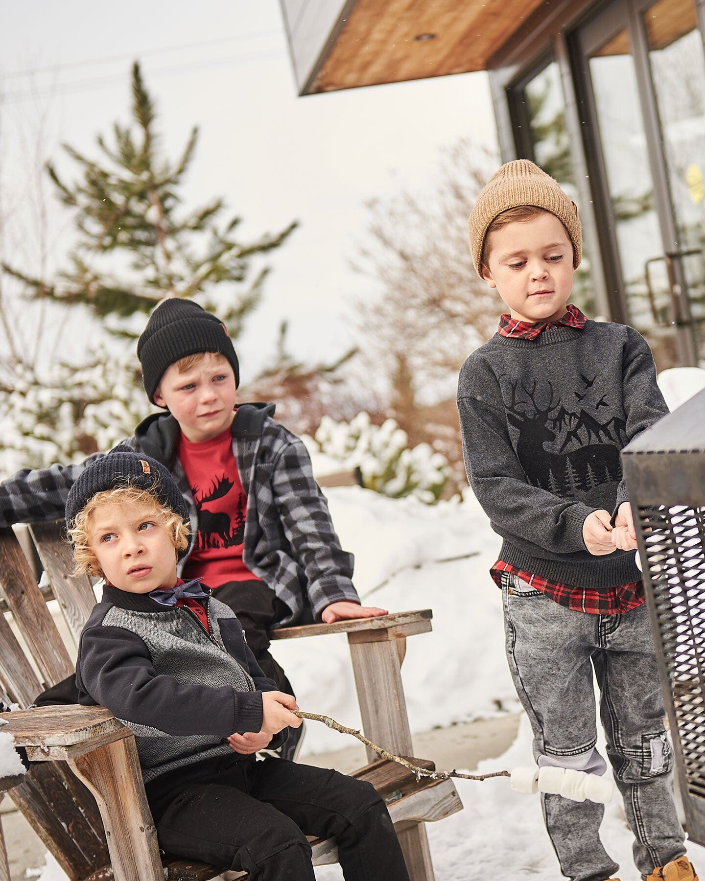 Printed Reindeer Poplin Shirt With Bow Tie Red - Deux par Deux