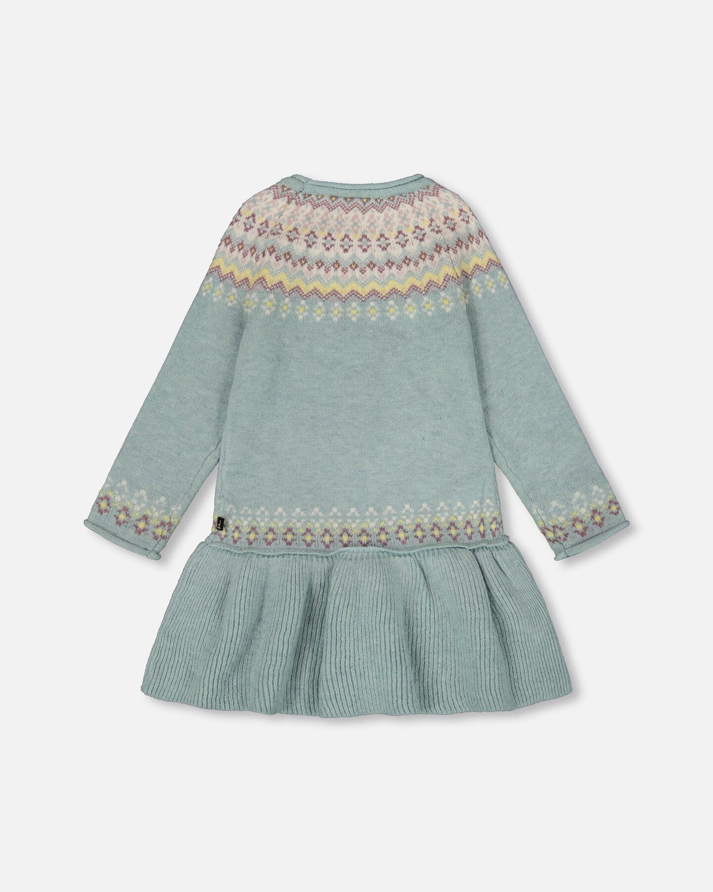 Jacquard Sweater Dress With Ribbed Skirt Jade Green - Deux par Deux