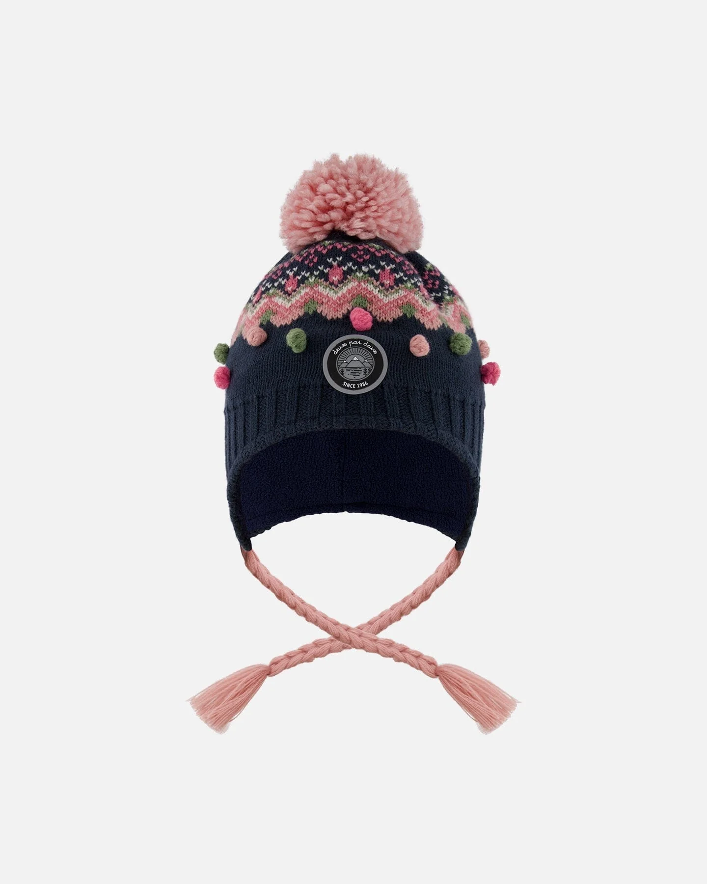 Lined Peruvian Knit Pompom Hat Navy Blue And Pink - Deux par Deux