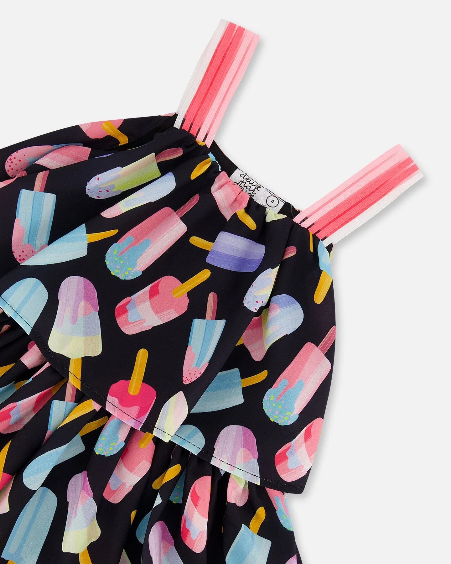 Printed Tiered Dress Ice Lollipops And Black - Deux par Deux