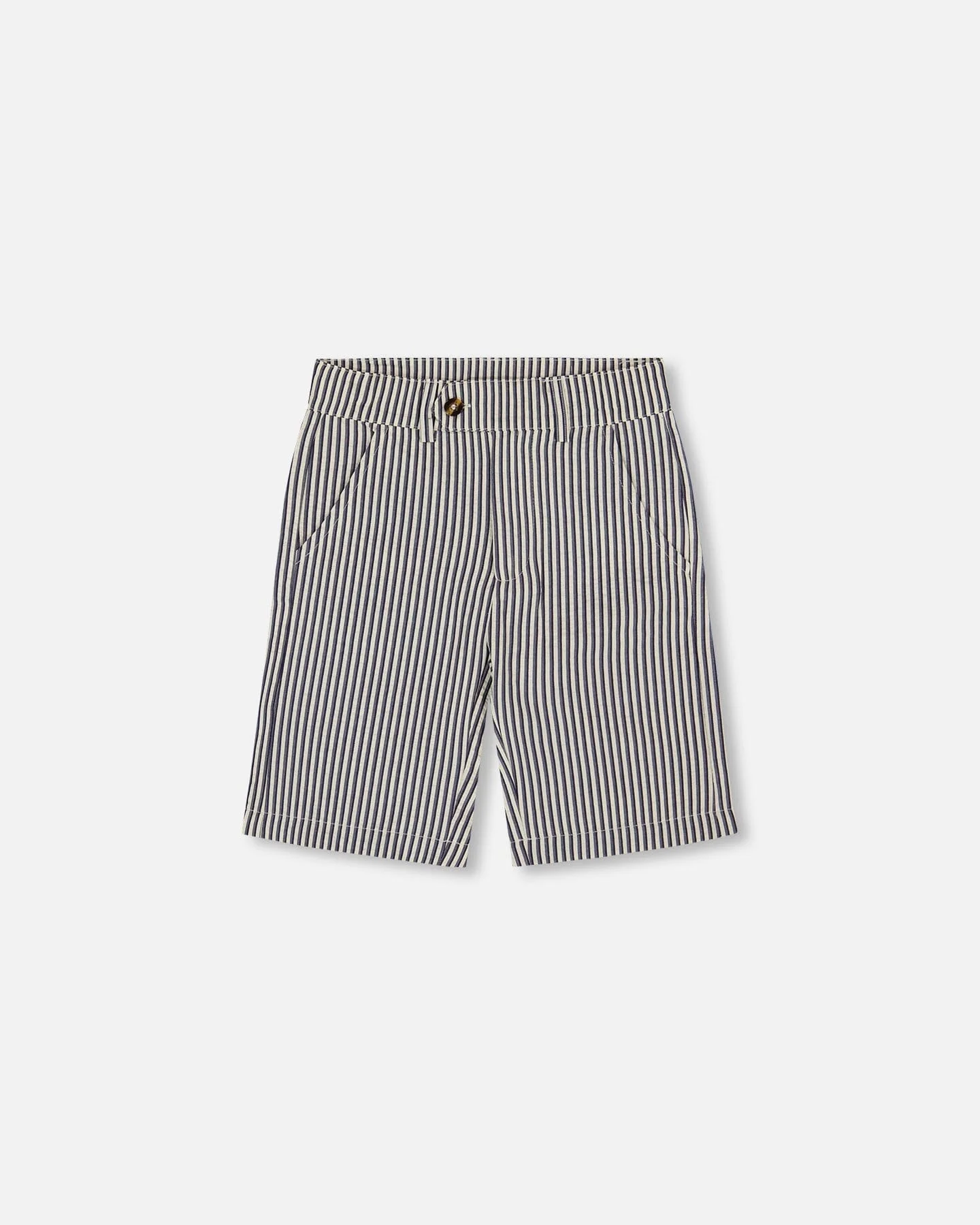 Slant Pocket Bermuda Shorts Navy Blue Striped - Deux par Deux