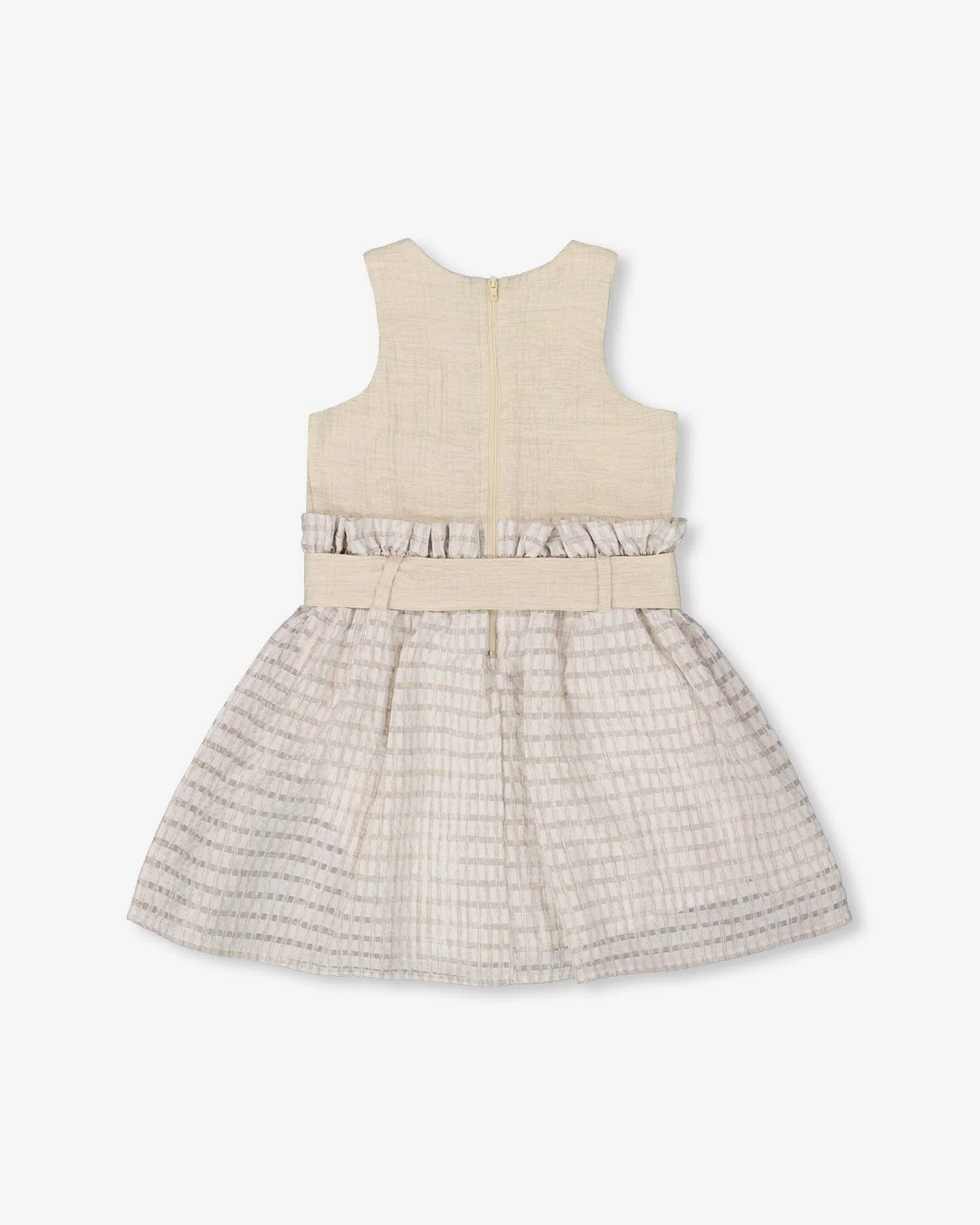 Bi-Material Belted Dress Beiges - Deux par Deux