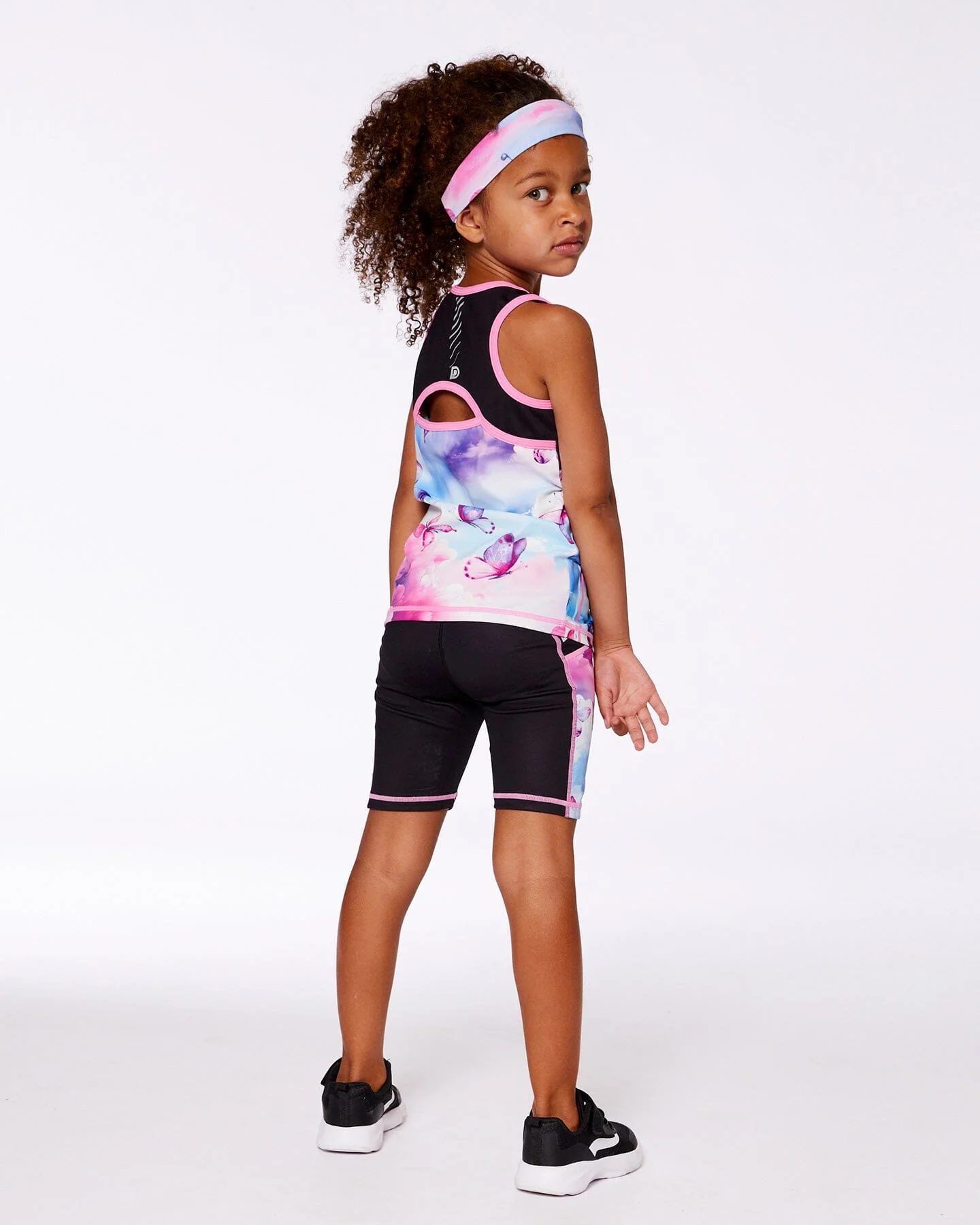 Colorblock Athletic Tank Top Black With Butterflies Printed - Deux par Deux