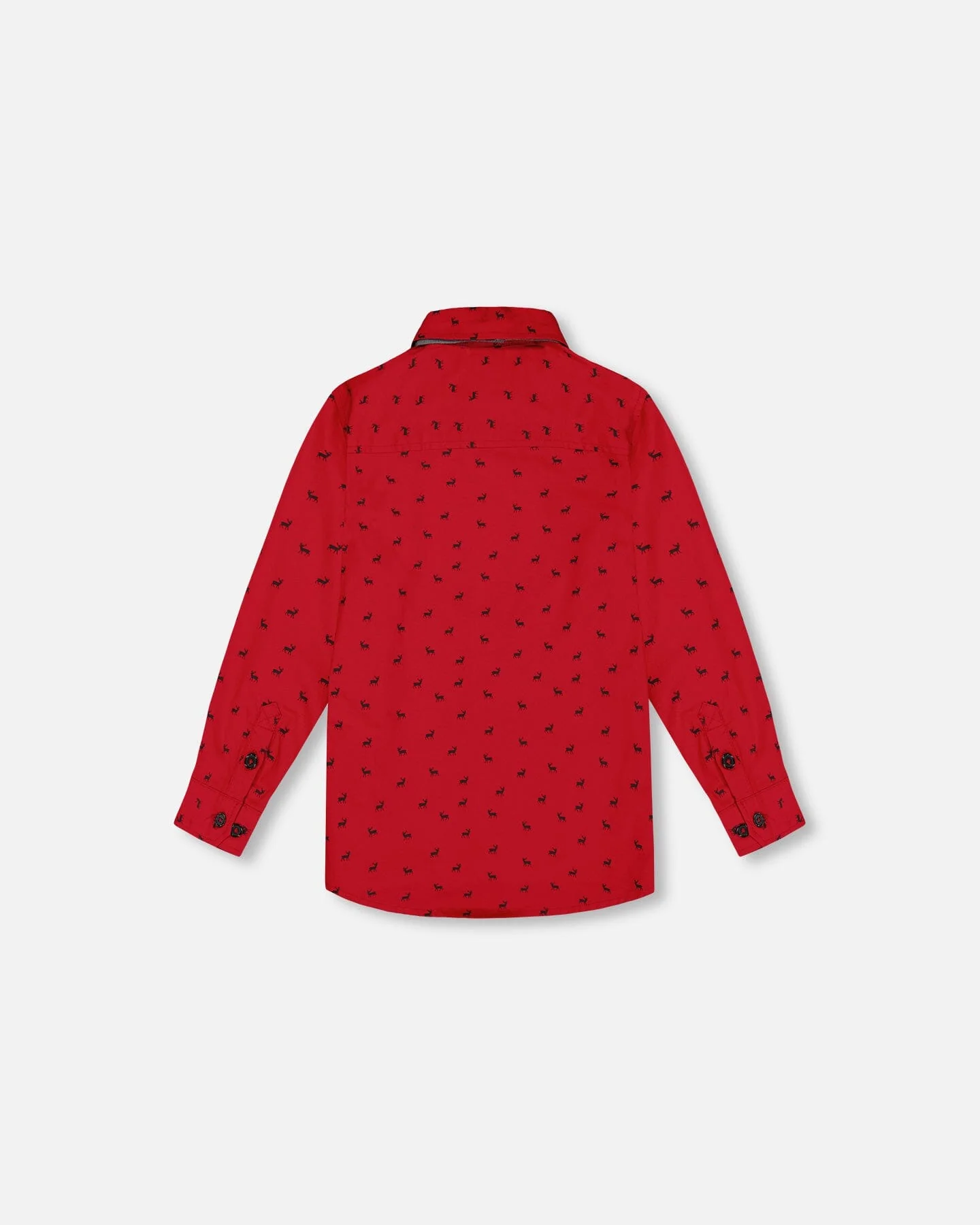 Printed Reindeer Poplin Shirt With Bow Tie Red - Deux par Deux
