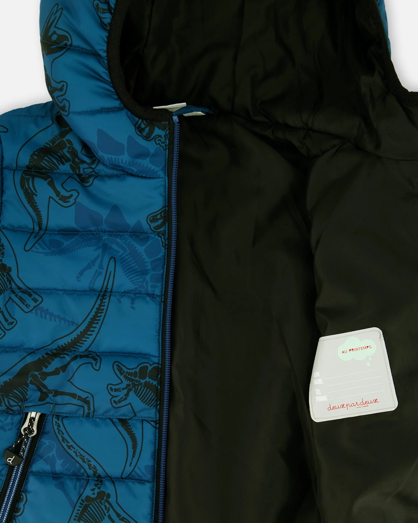 Printed Quilted Mid-Season Jacket Blue And Gray - Deux par Deux