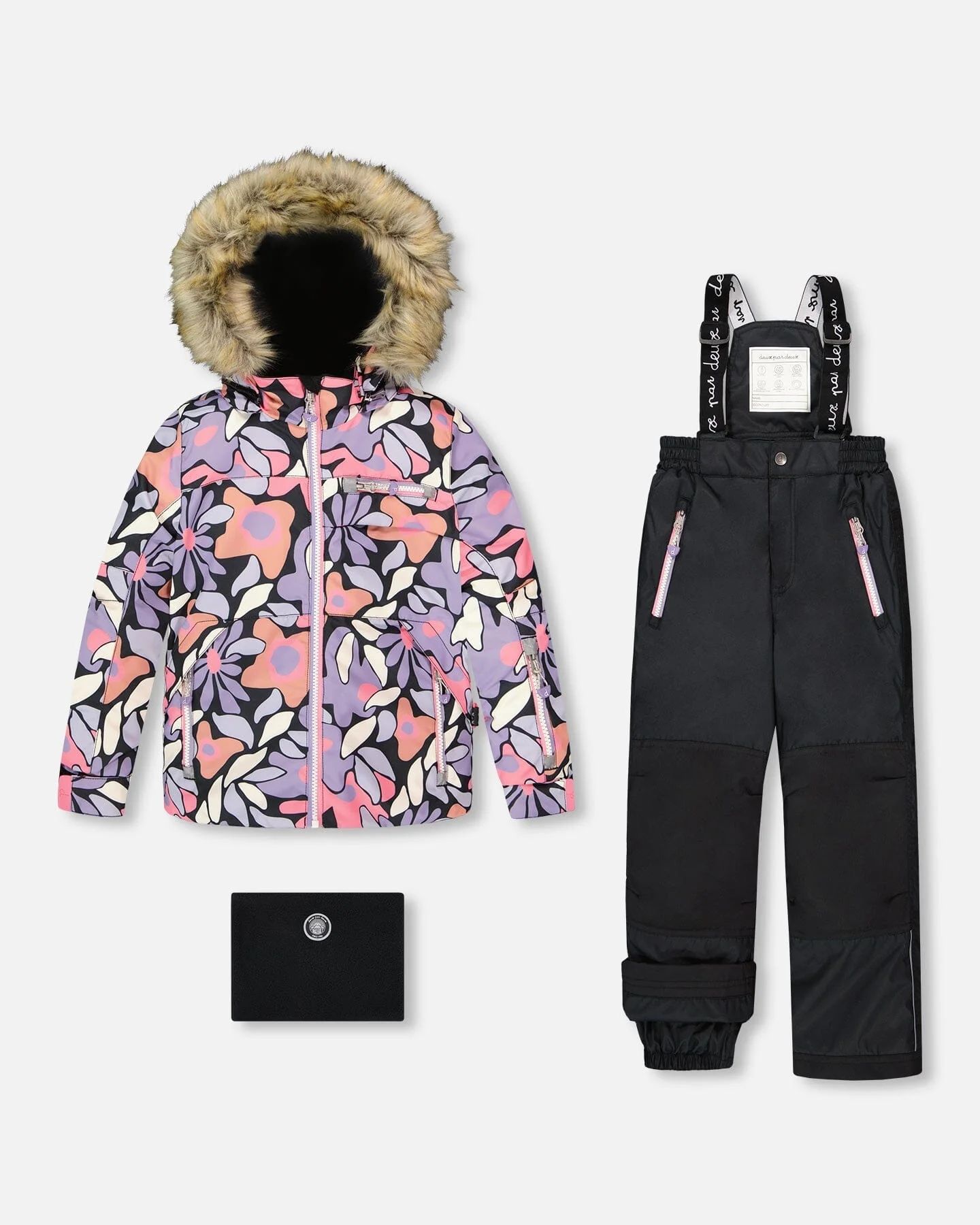 Two-Piece Play Snowsuit With Allover Print Jacket And Solid Pant Black - Deux par Deux