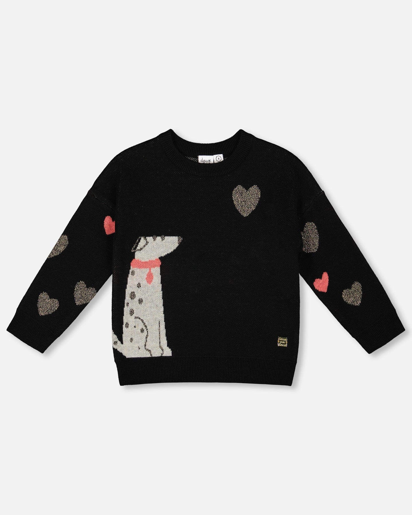Knit Sweater Black With Dalmatian And Hearts - Deux par Deux
