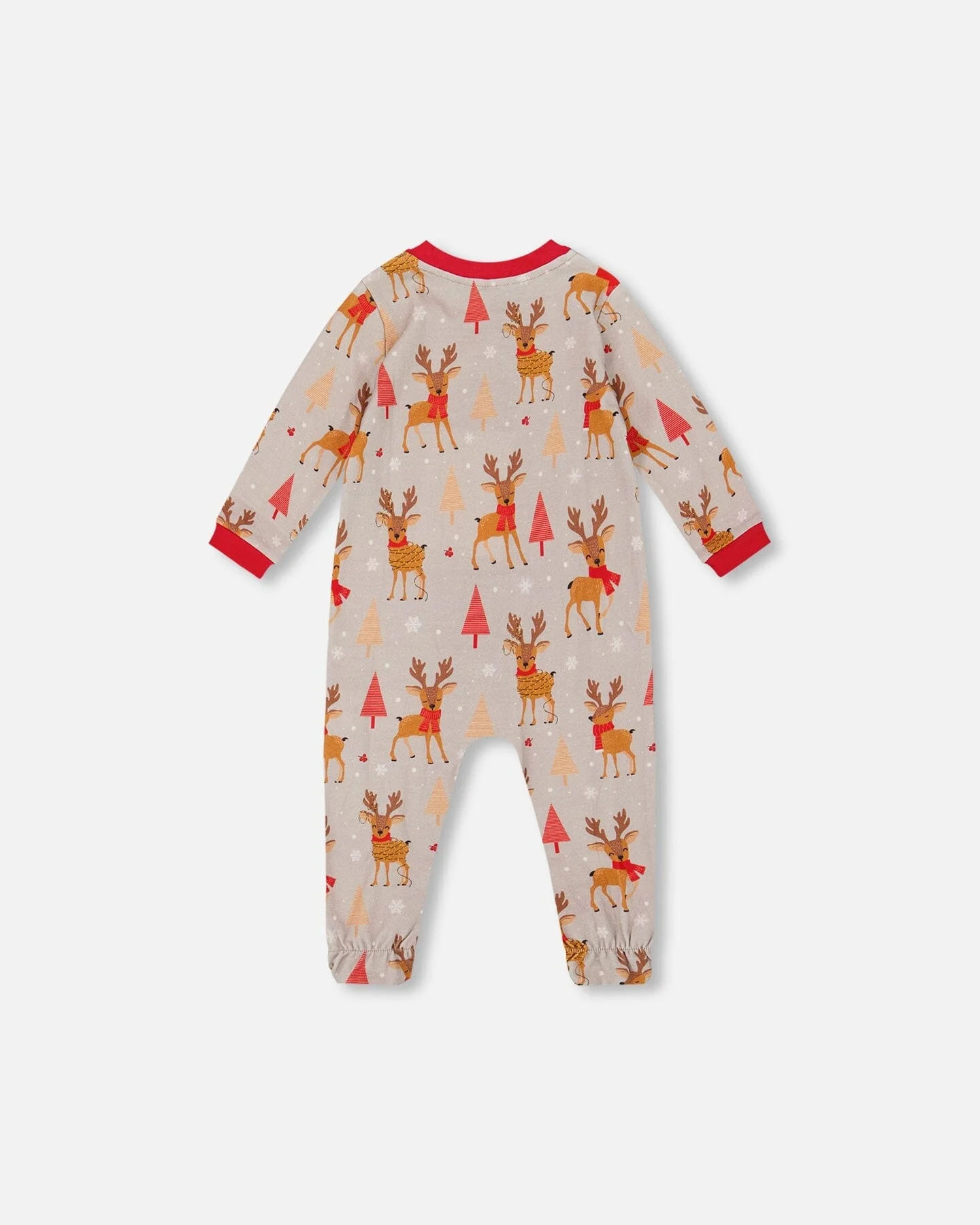 One-Piece Organic Cotton Pajama Beige Reindeer Print - Deux par Deux