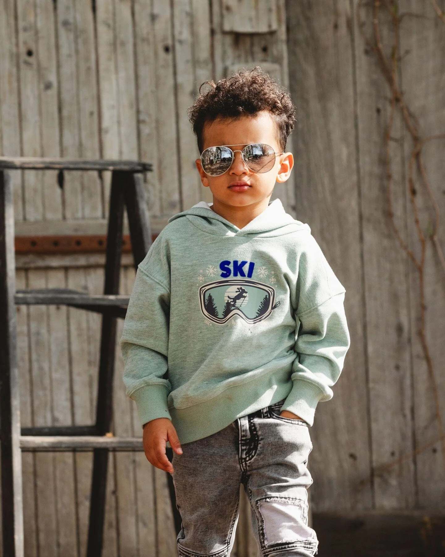 Super Soft Hooded Brushed Jersey Sweatshirt With Graphic Print Green - Deux par Deux