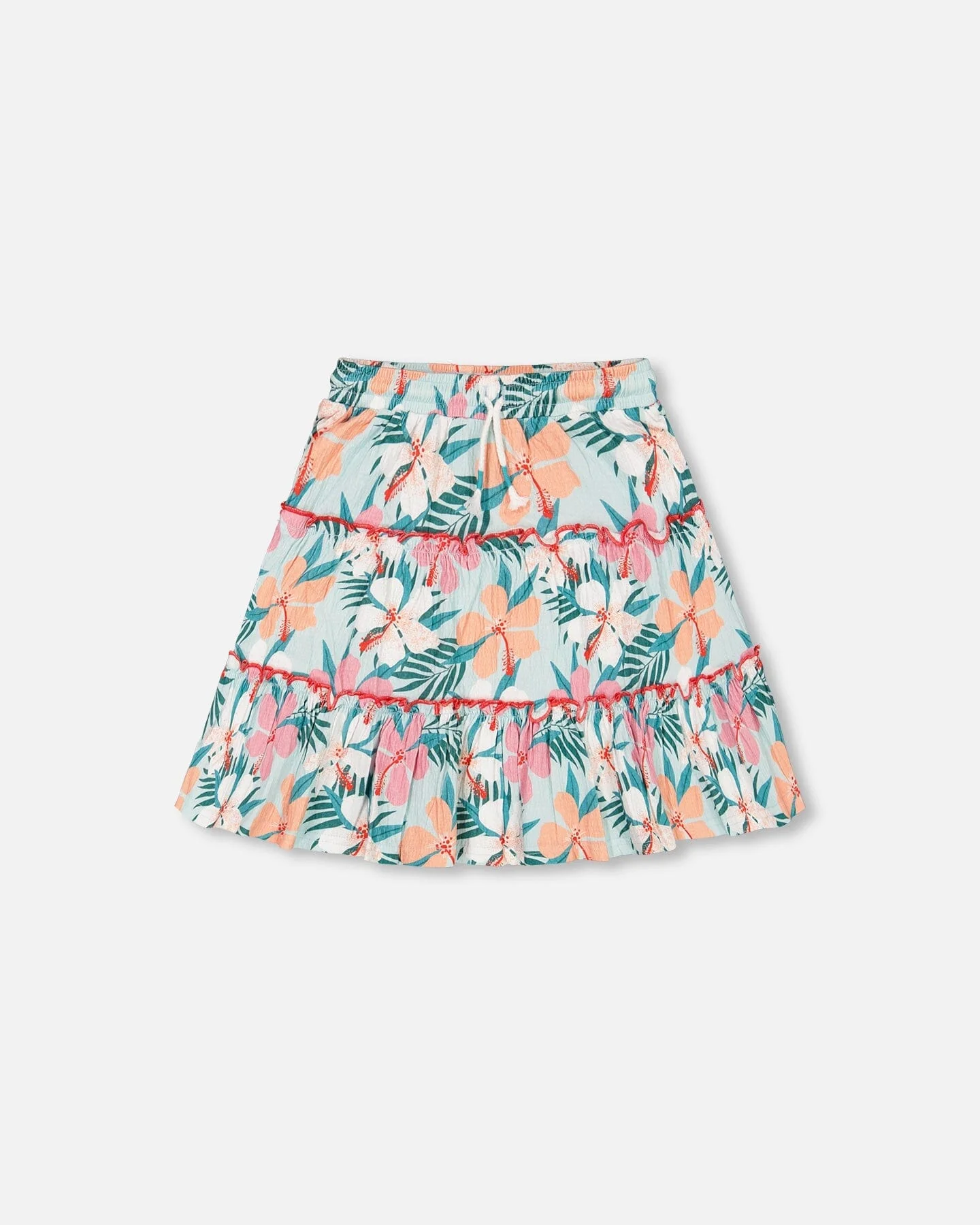 Long Crinkle Peasant Skirt Blue Printed Beach Hibiscus - Deux par Deux